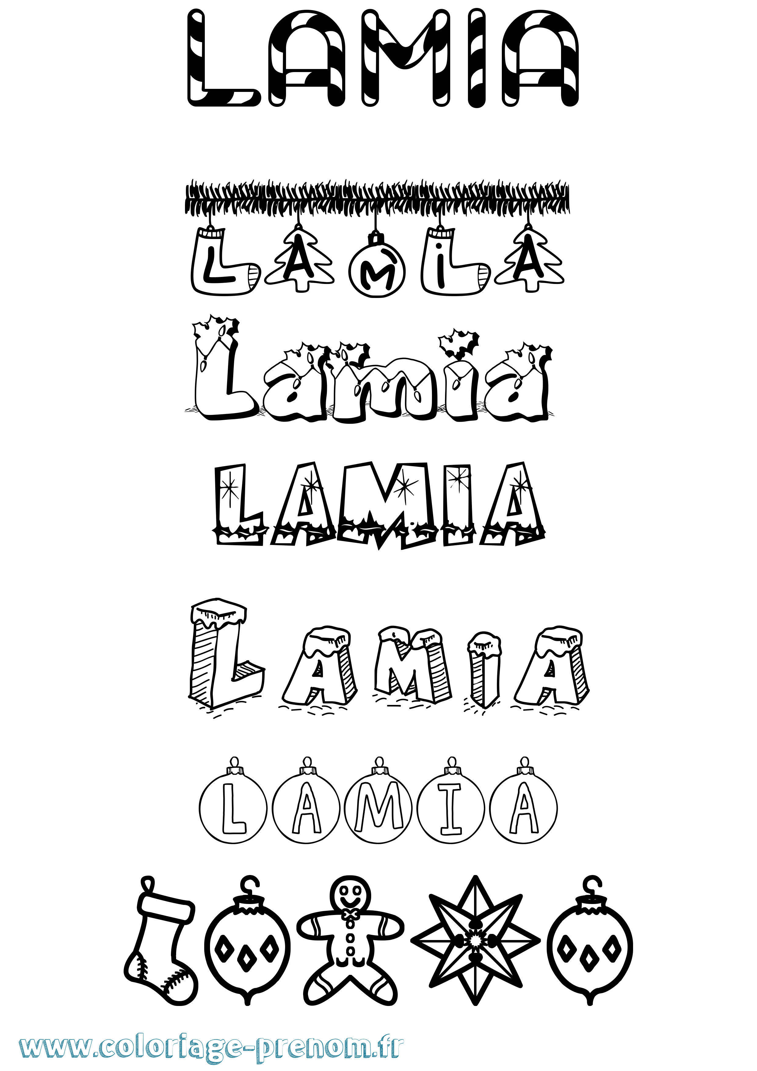 Coloriage prénom Lamia Noël