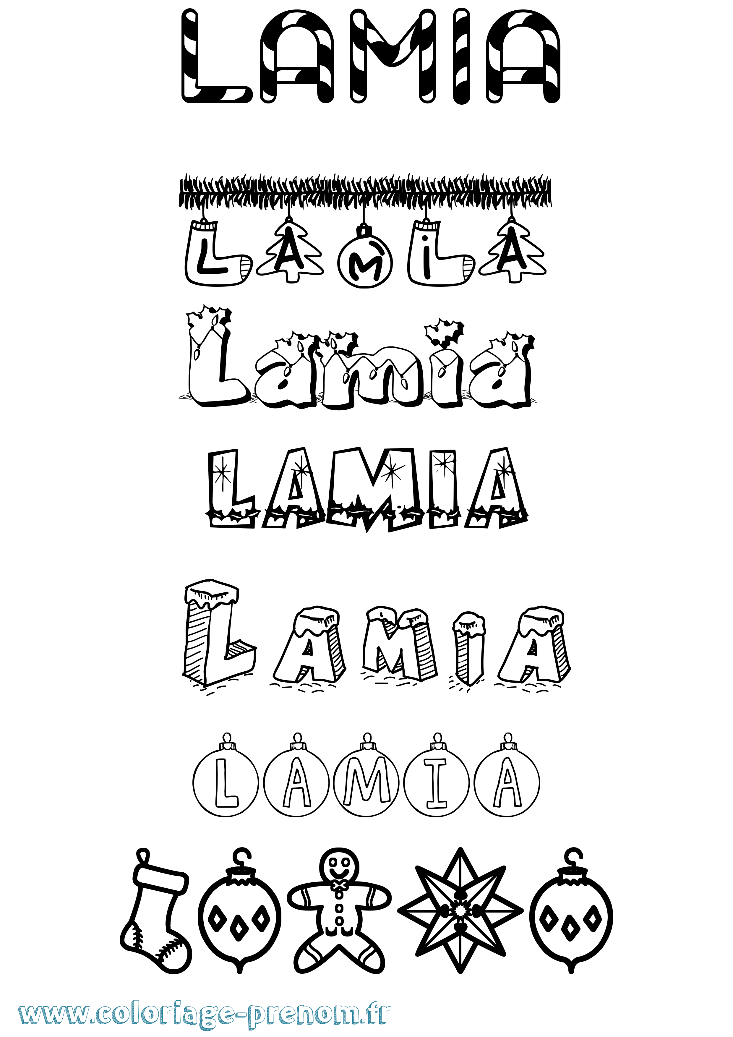 Coloriage Lamia Noël Coloriage prénom Lamia Noël