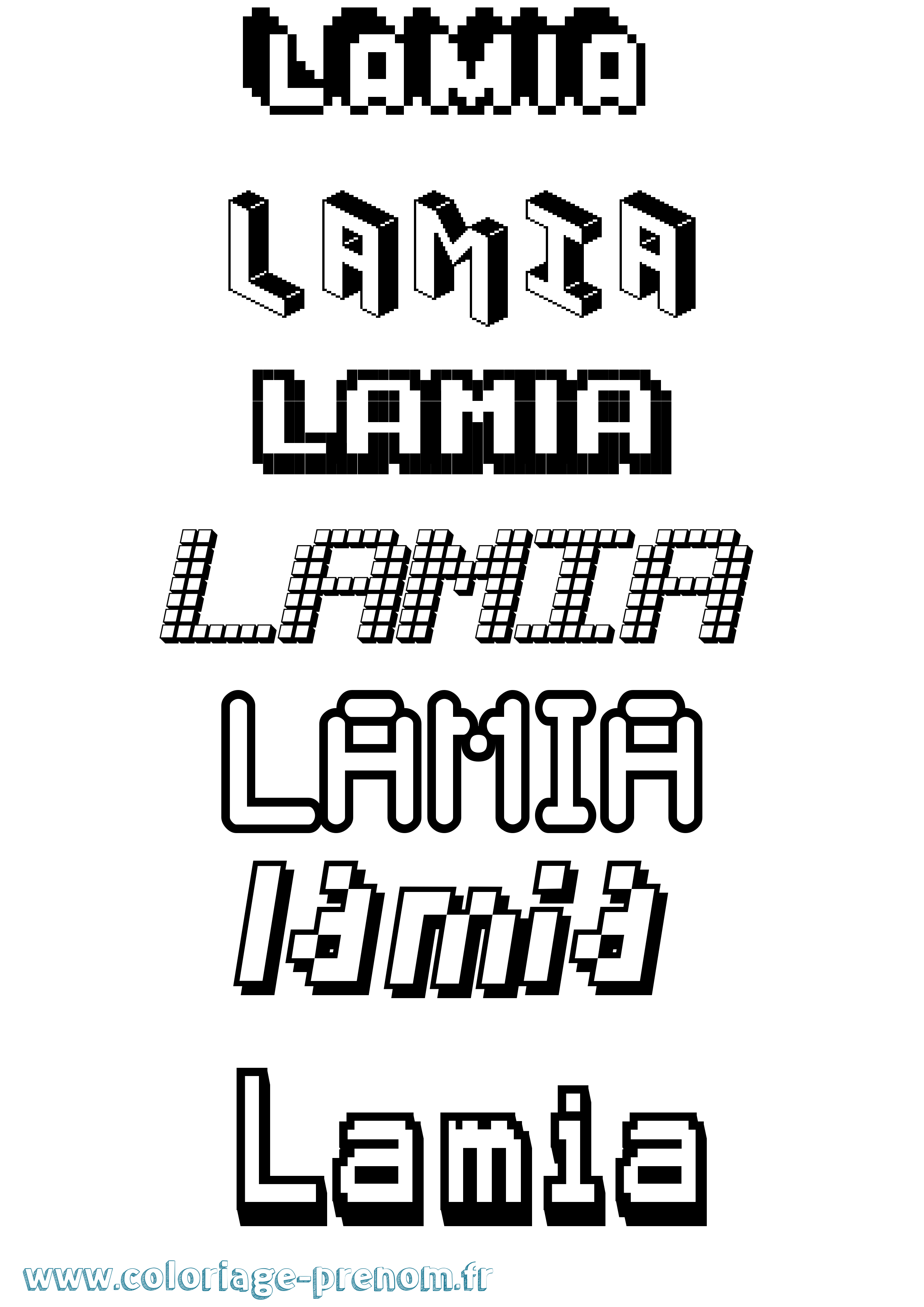 Coloriage prénom Lamia Pixel
