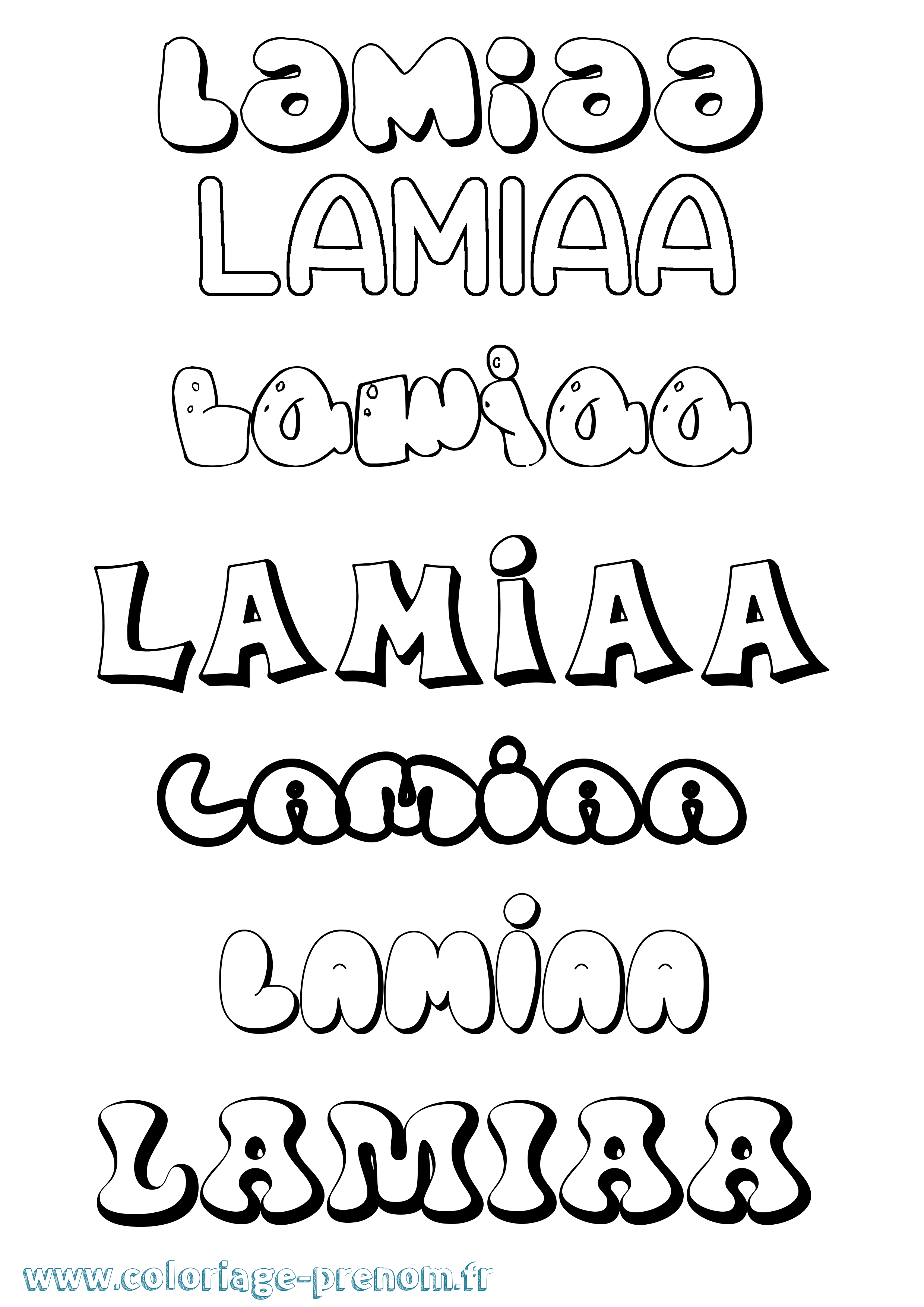 Coloriage prénom Lamiaa Bubble