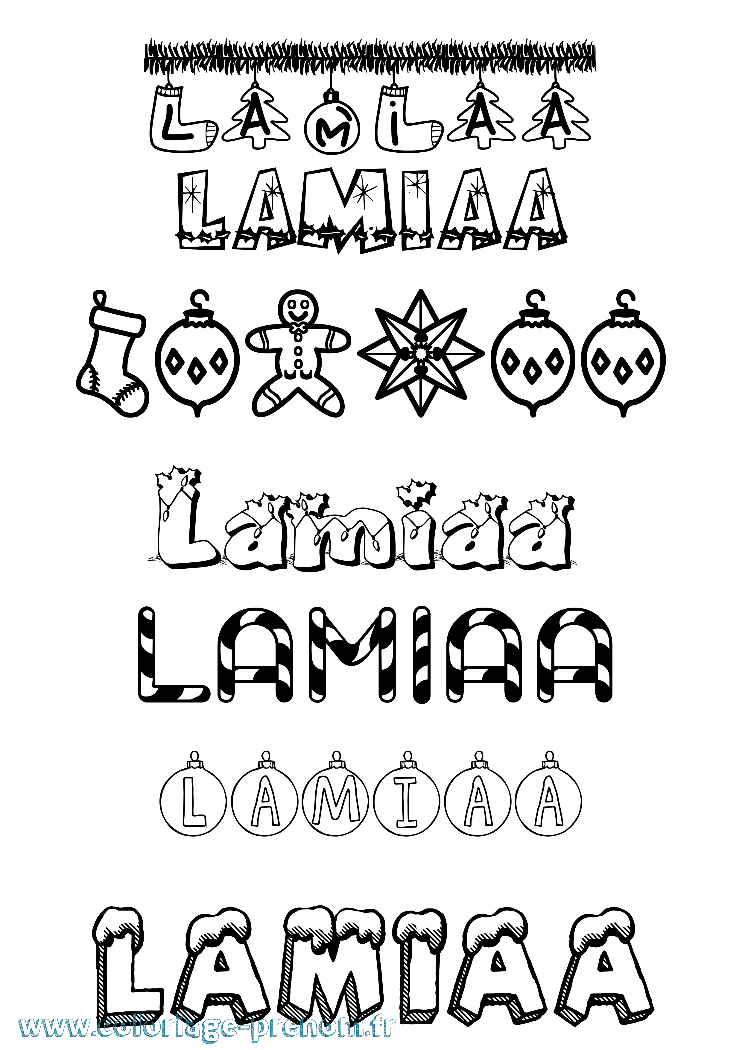 Coloriage prénom Lamiaa Noël