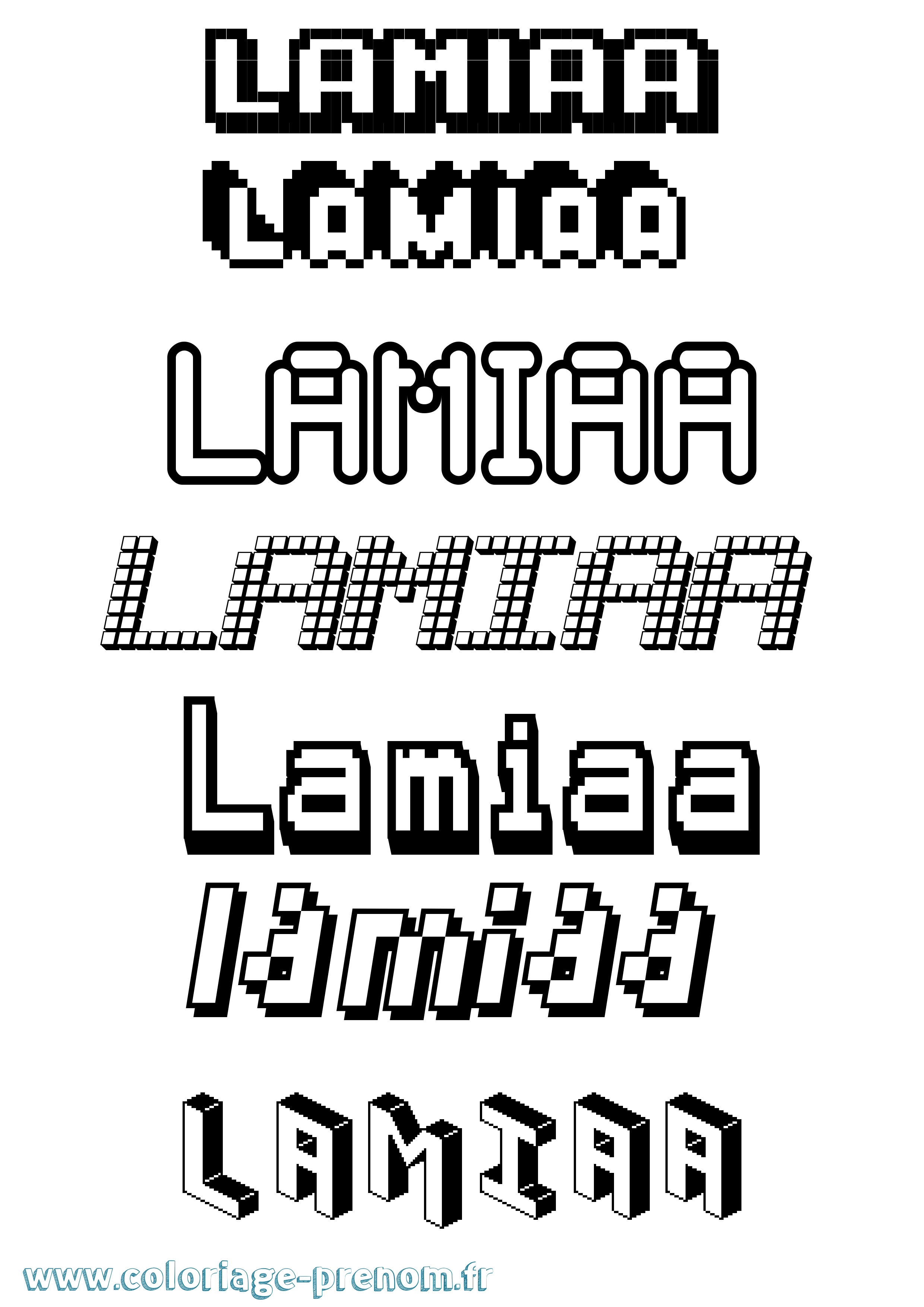 Coloriage prénom Lamiaa Pixel