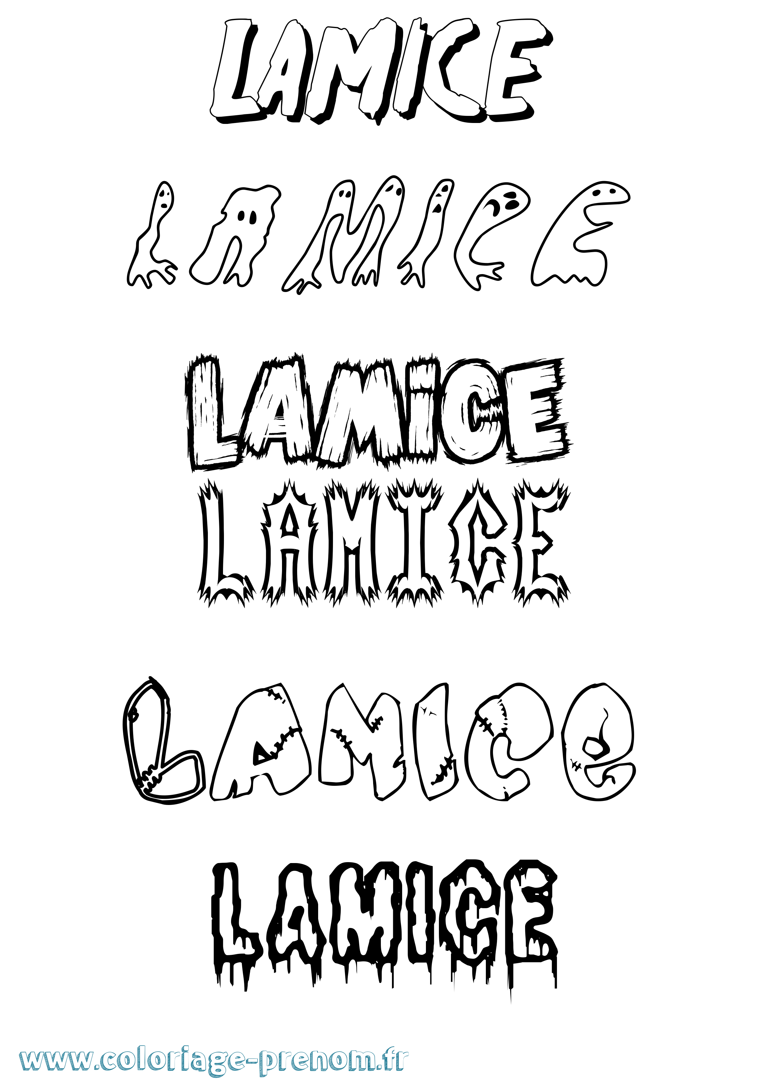 Coloriage prénom Lamice Frisson
