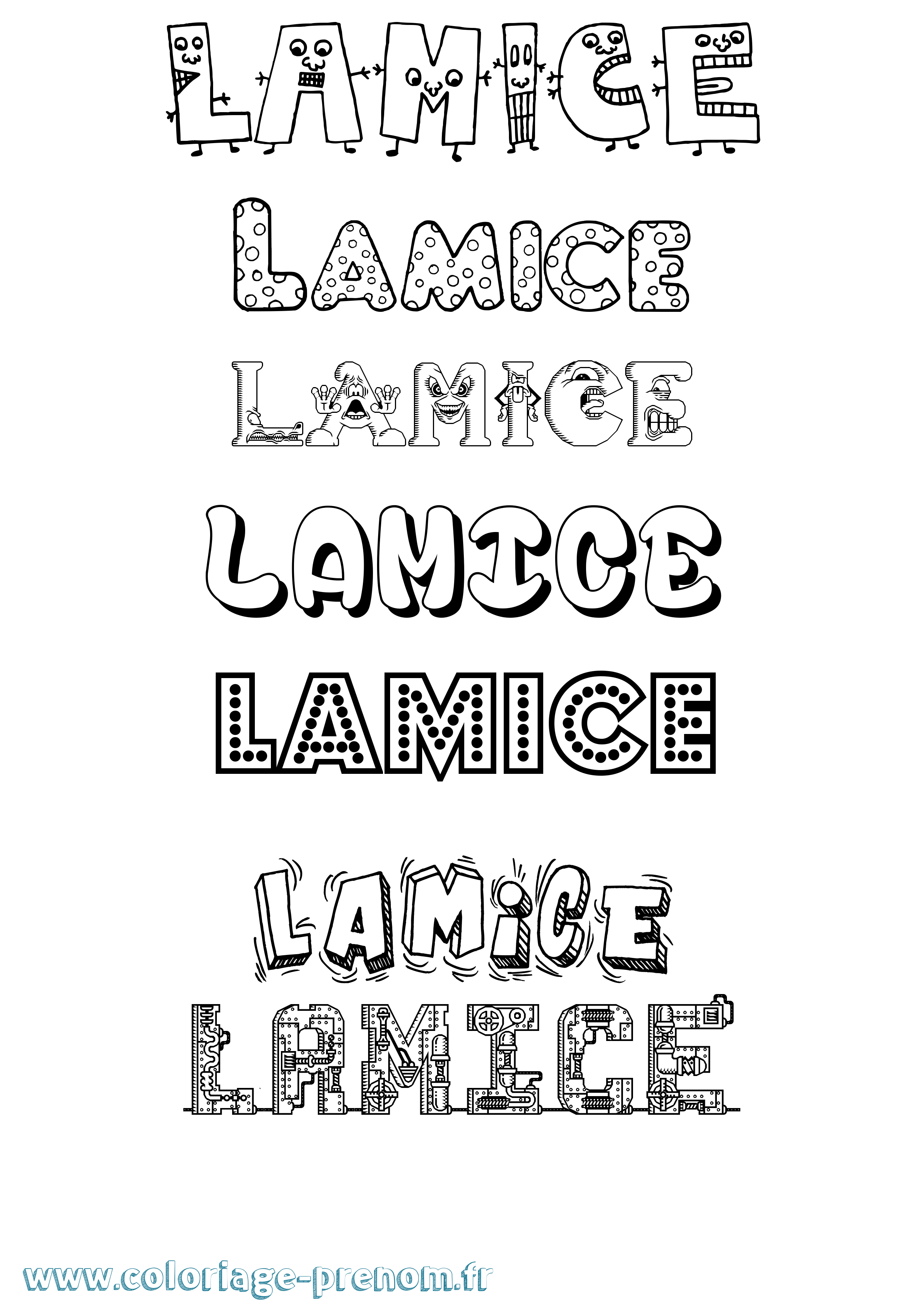 Coloriage prénom Lamice Fun