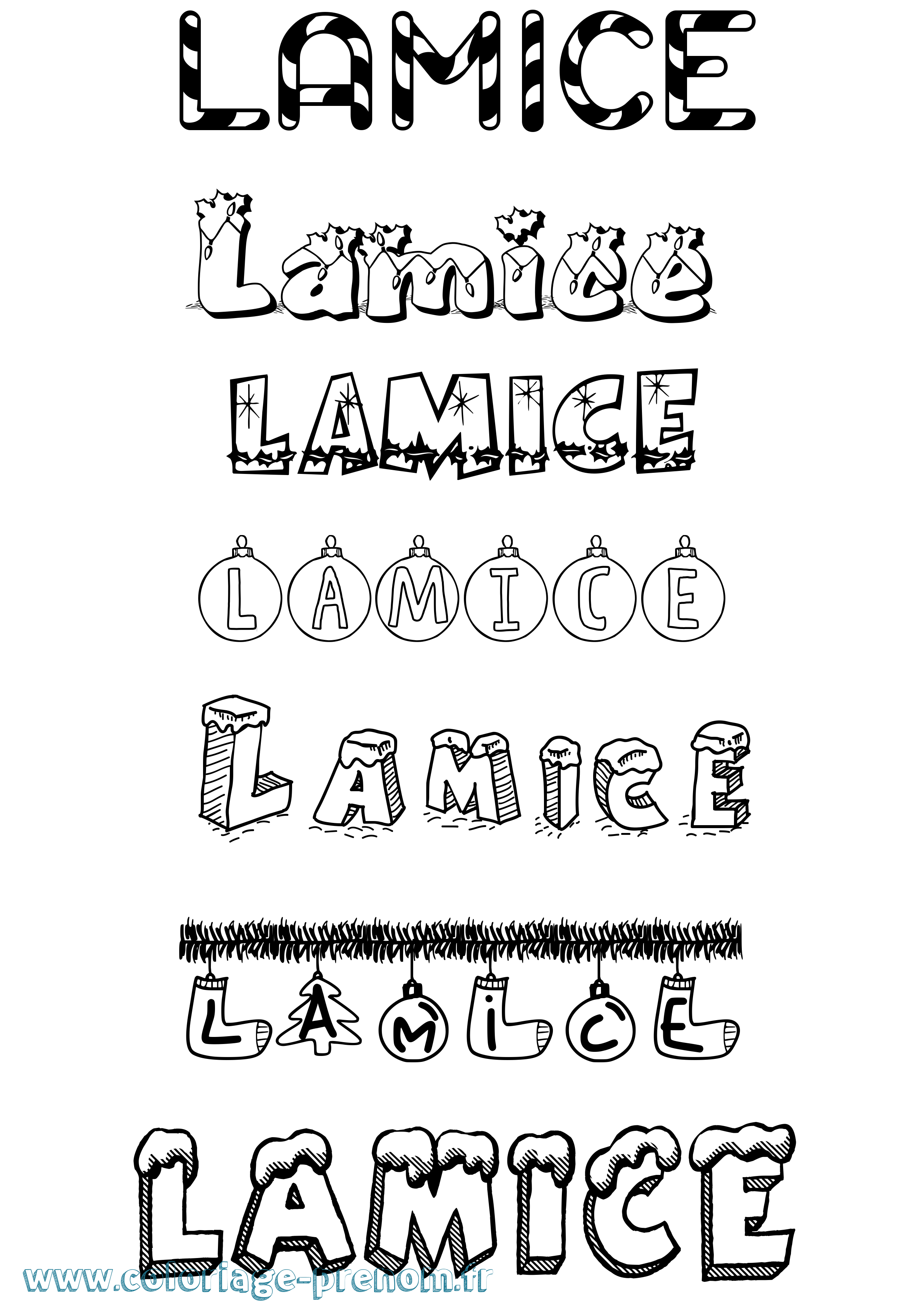 Coloriage prénom Lamice Noël