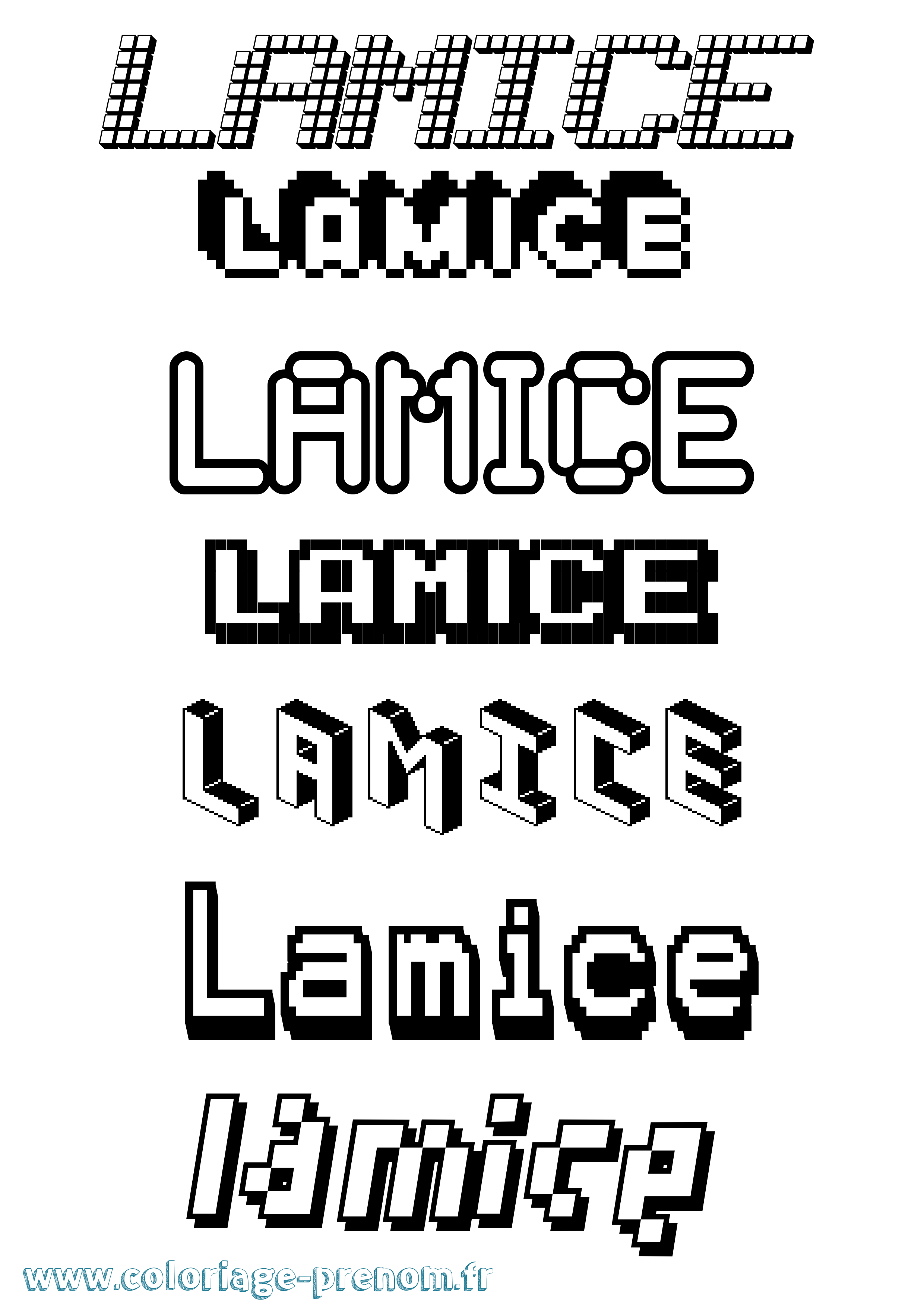 Coloriage prénom Lamice Pixel
