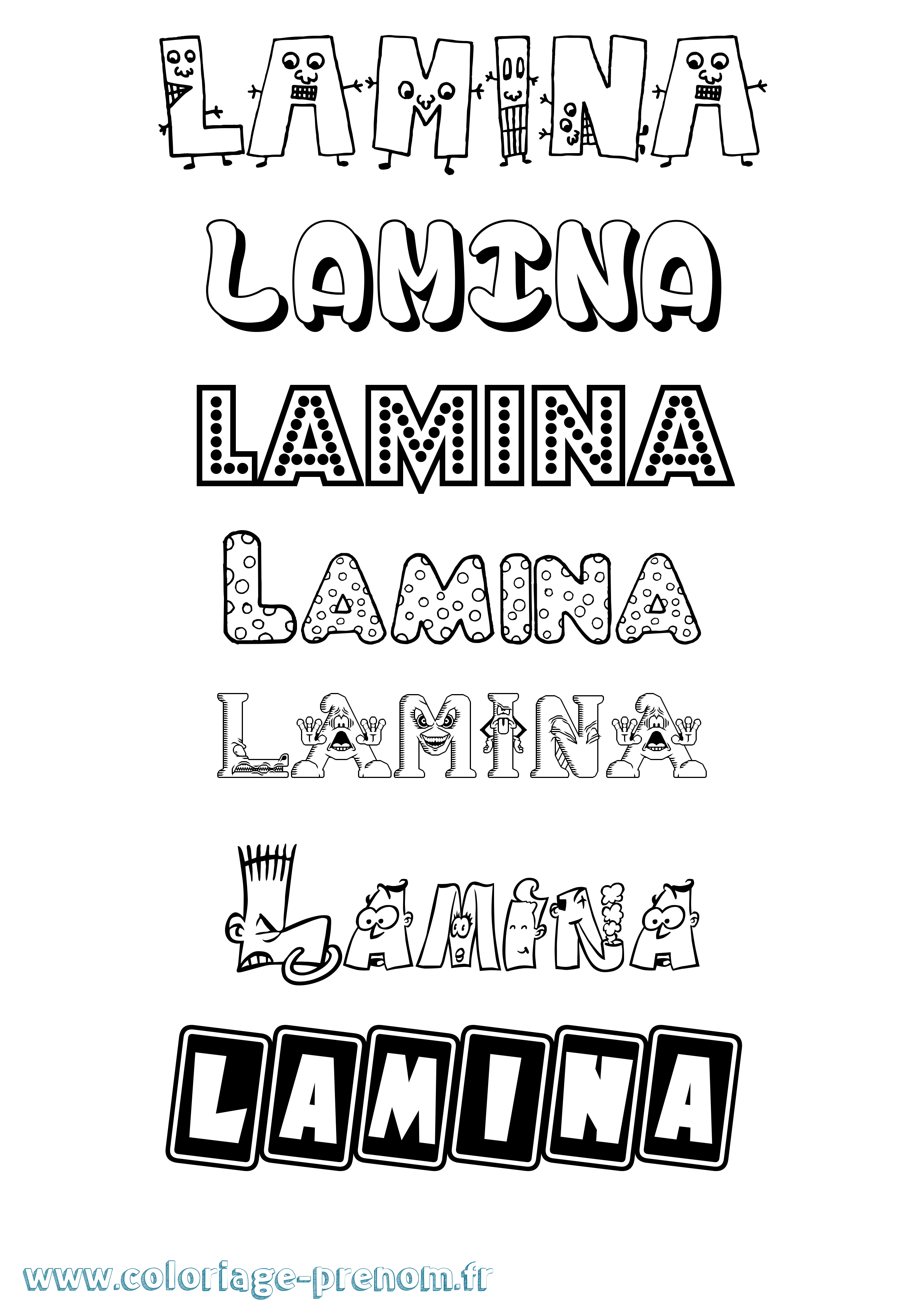 Coloriage prénom Lamina Fun