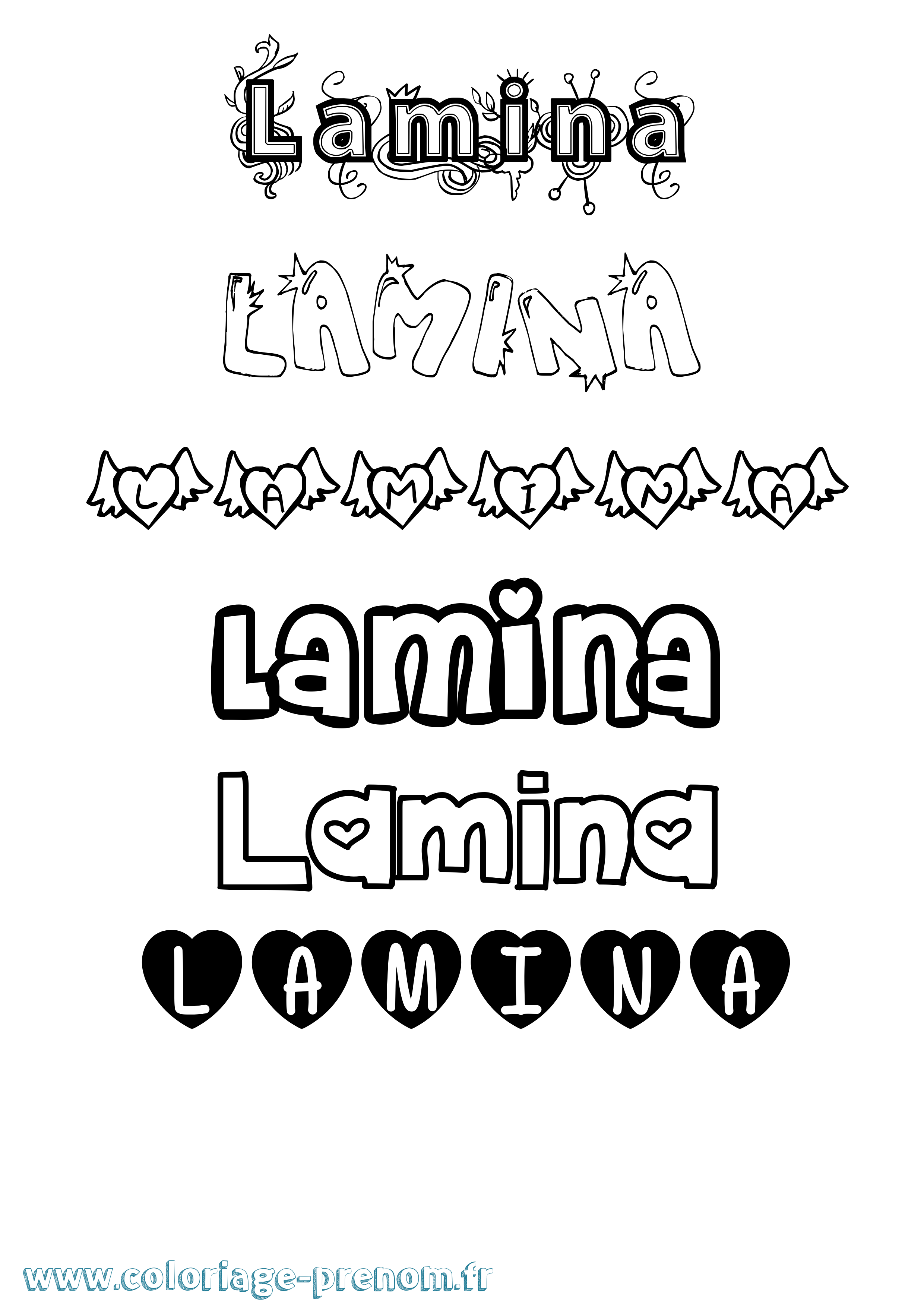 Coloriage prénom Lamina Girly