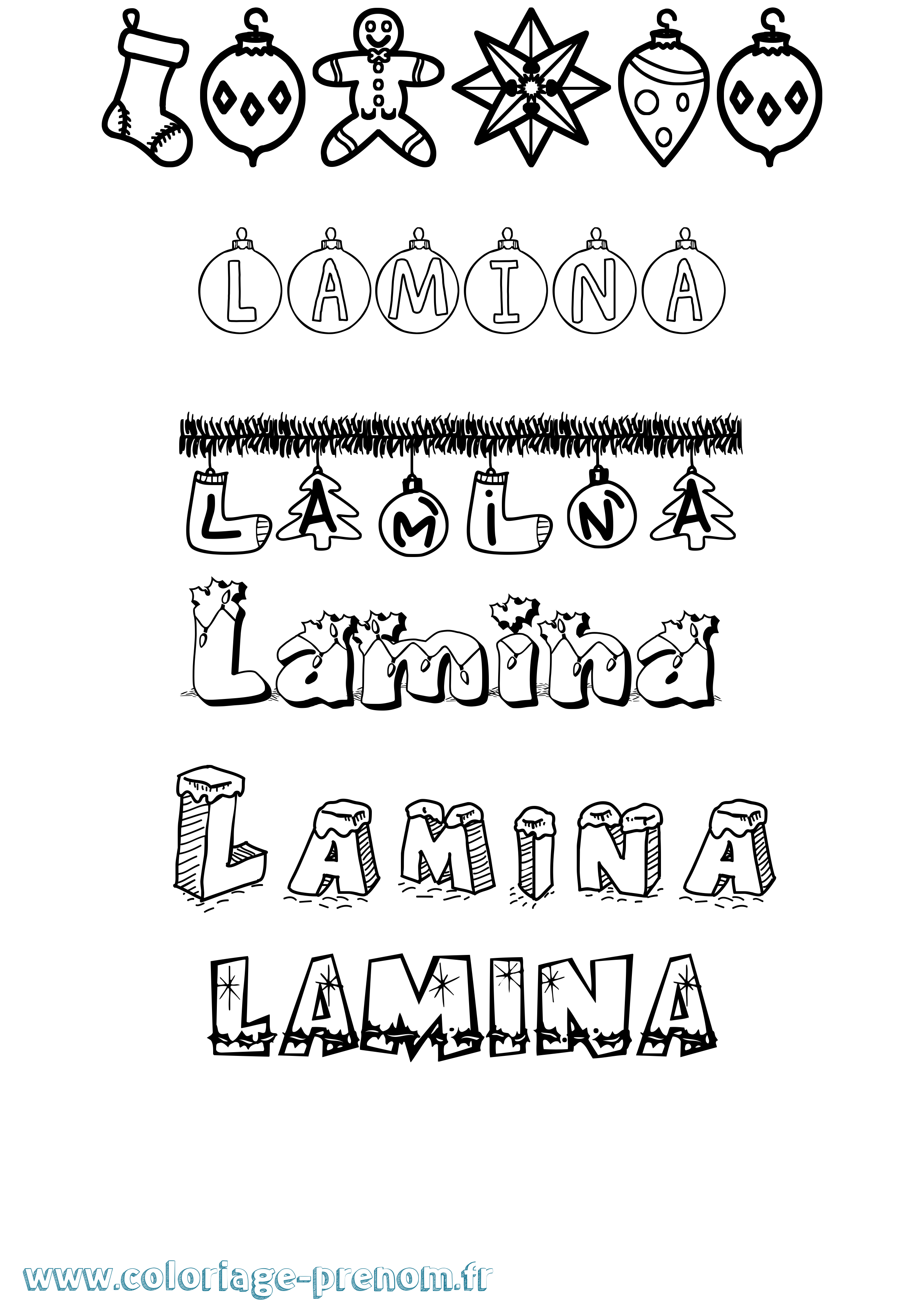 Coloriage prénom Lamina Noël
