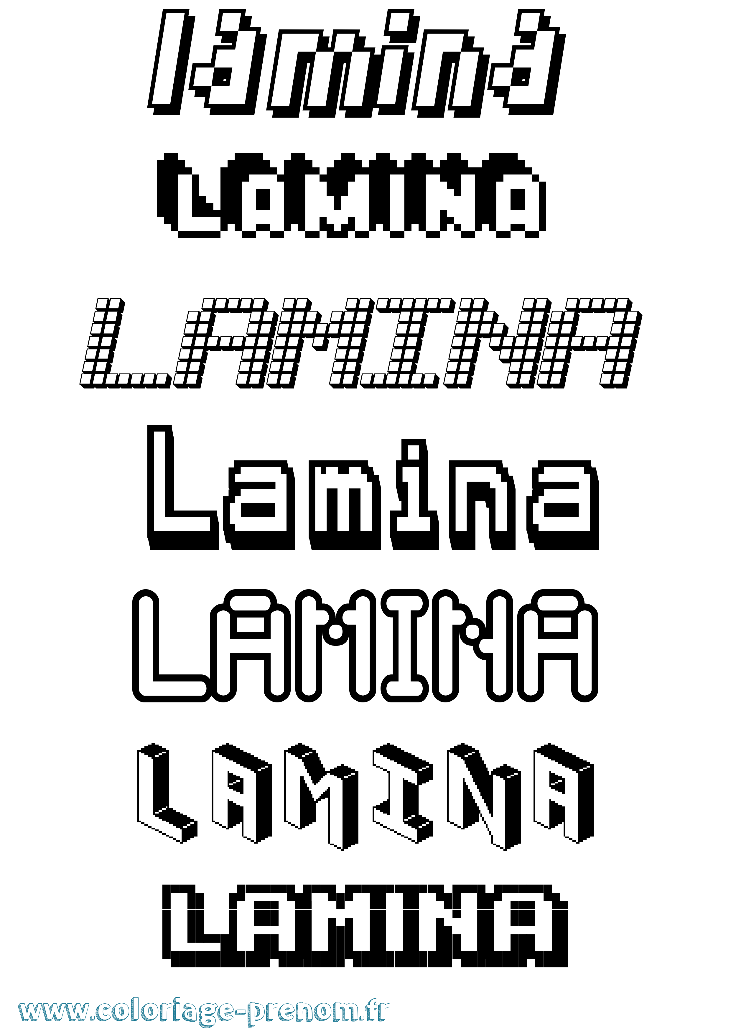 Coloriage prénom Lamina Pixel