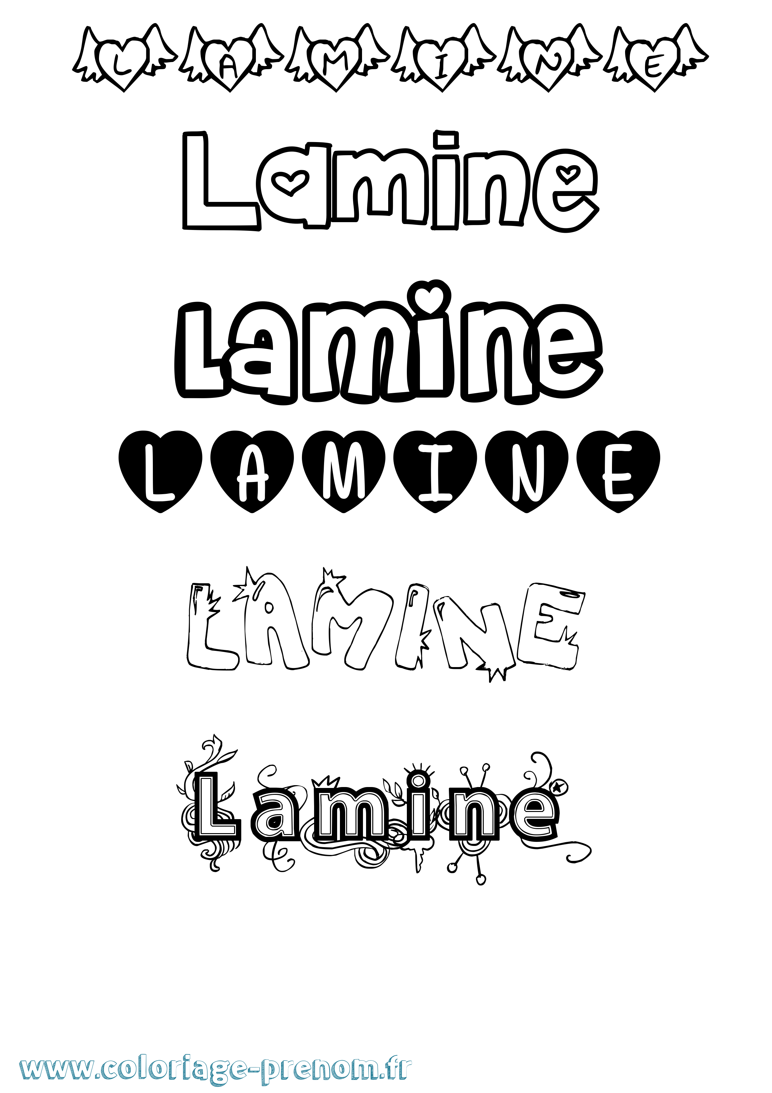 Coloriage prénom Lamine Girly