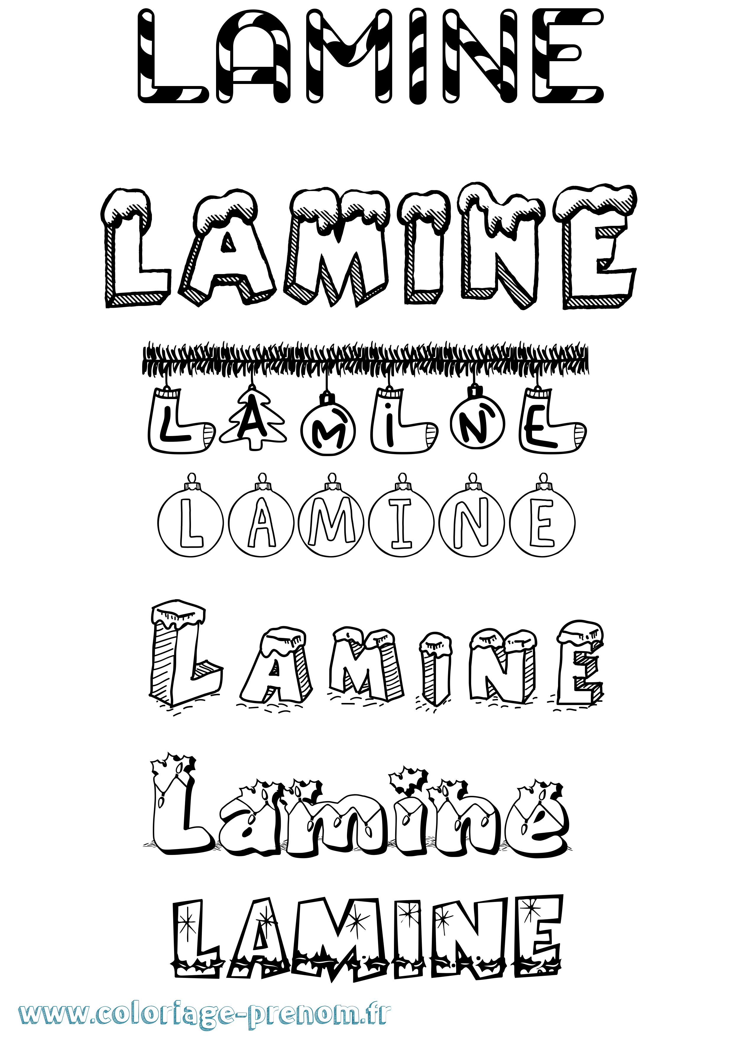 Coloriage prénom Lamine Noël