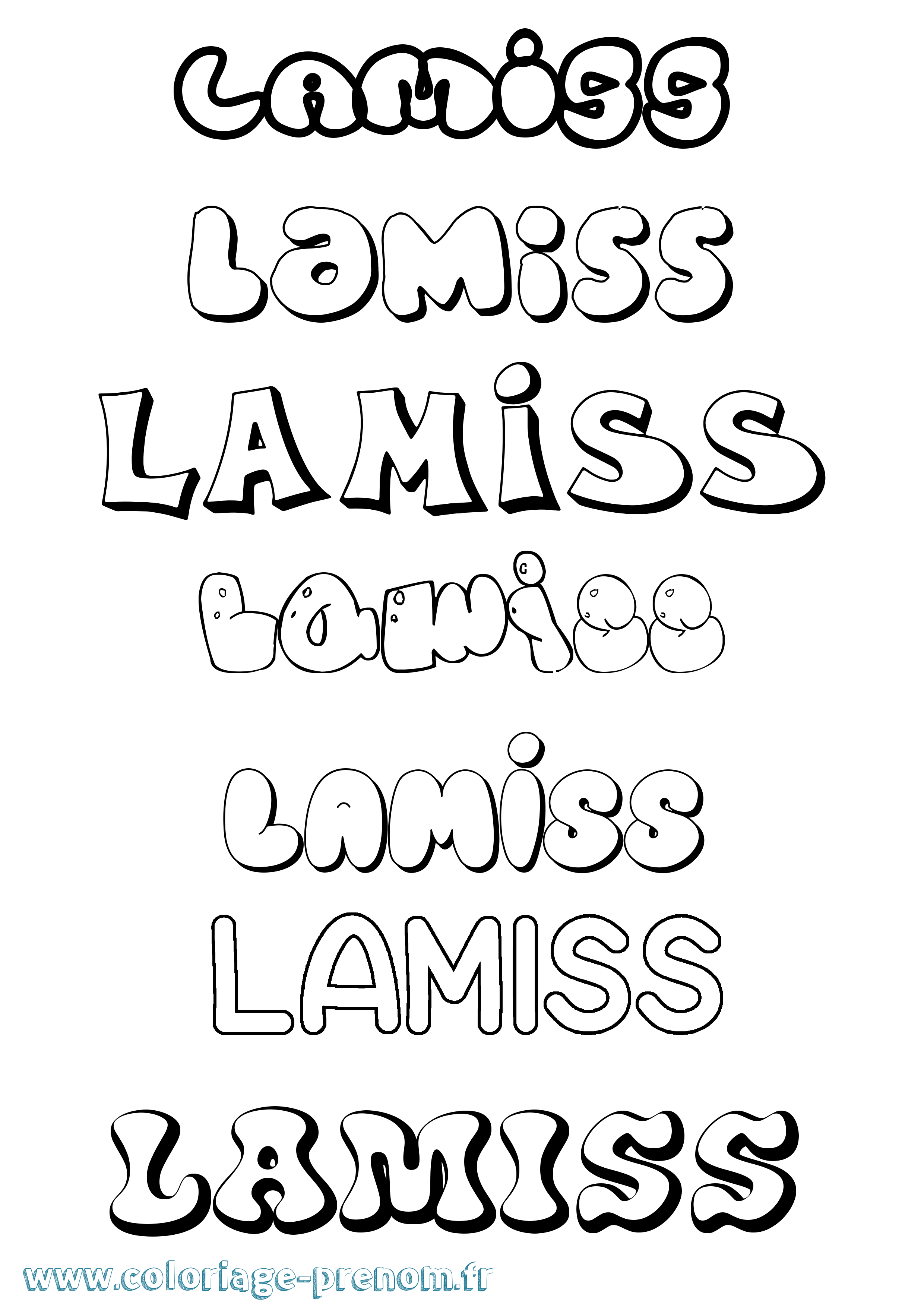 Coloriage prénom Lamiss Bubble