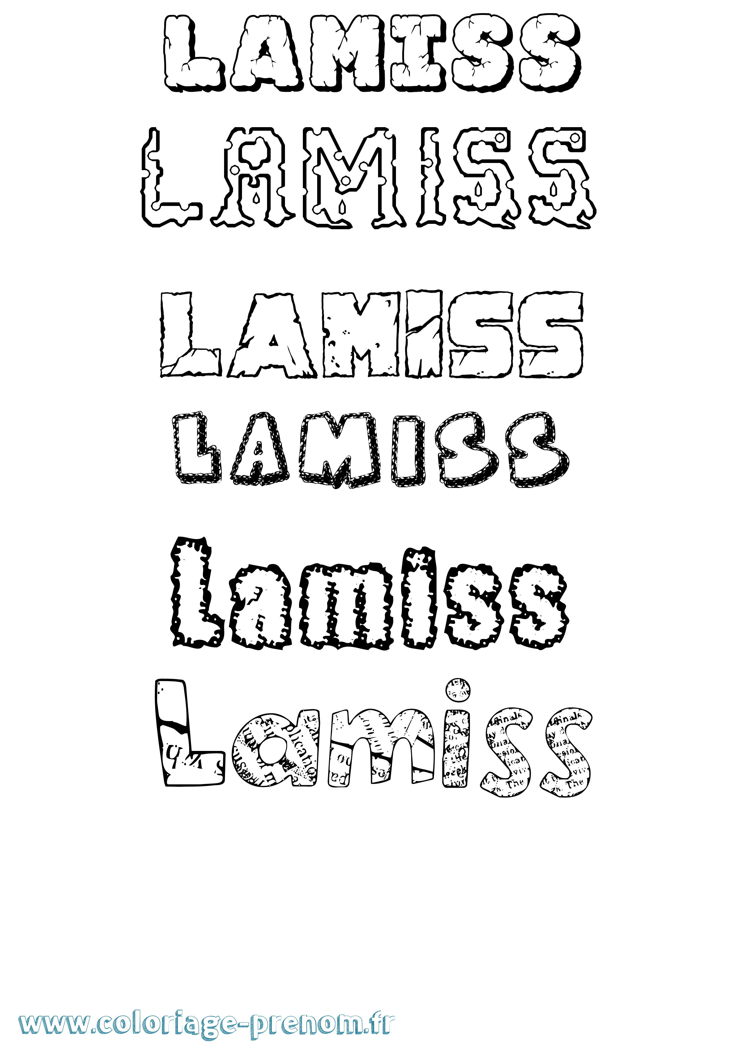 Coloriage prénom Lamiss Destructuré