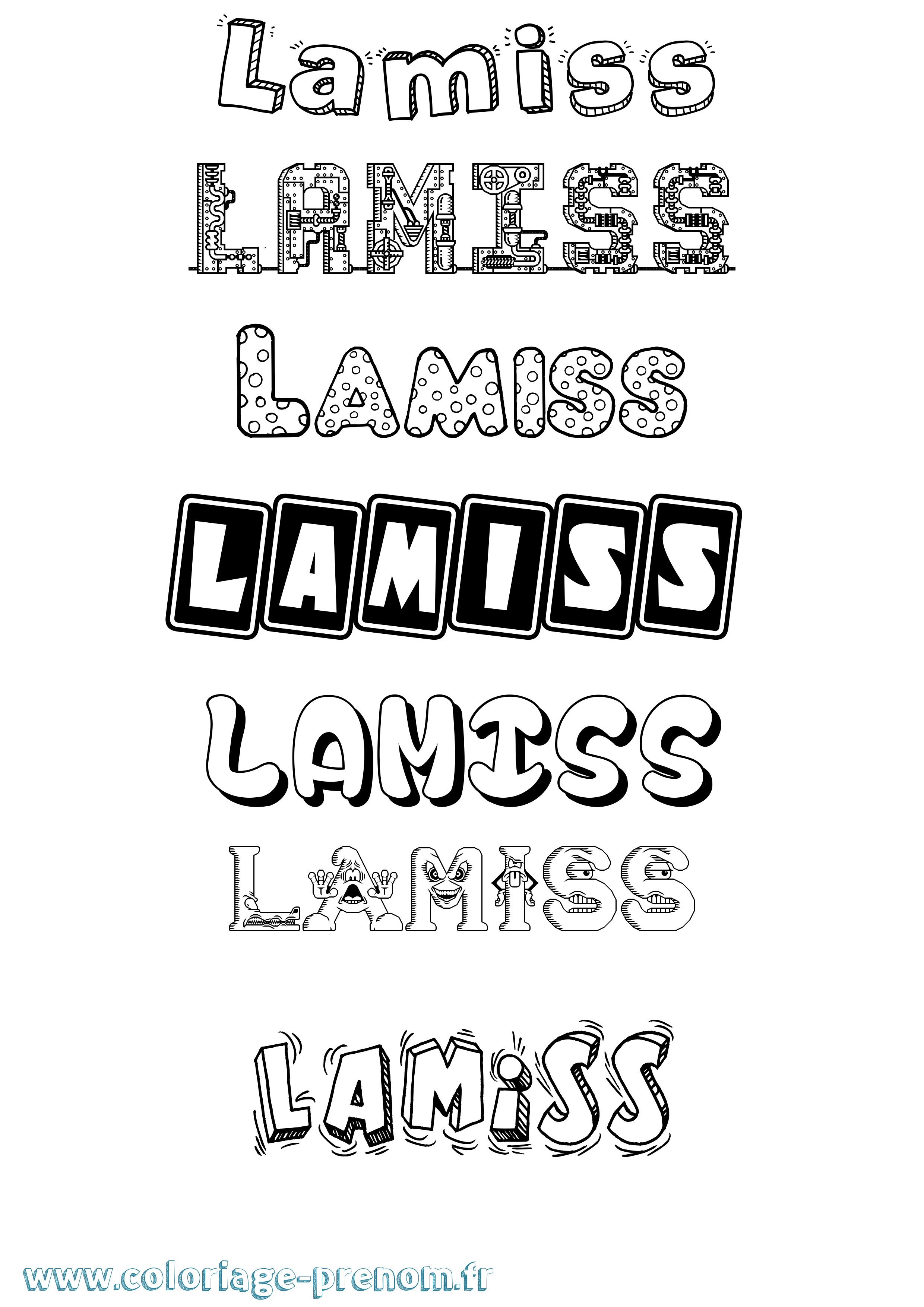 Coloriage prénom Lamiss Fun