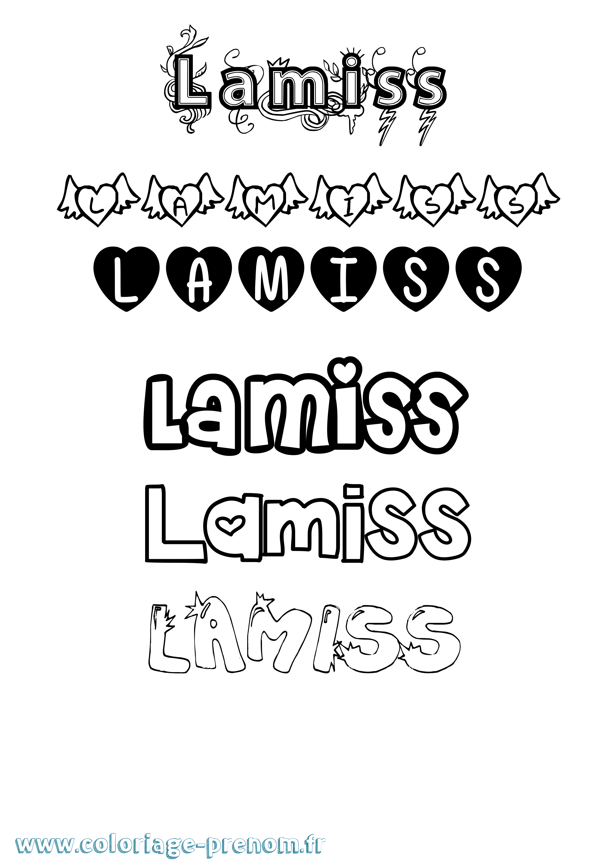 Coloriage prénom Lamiss Girly