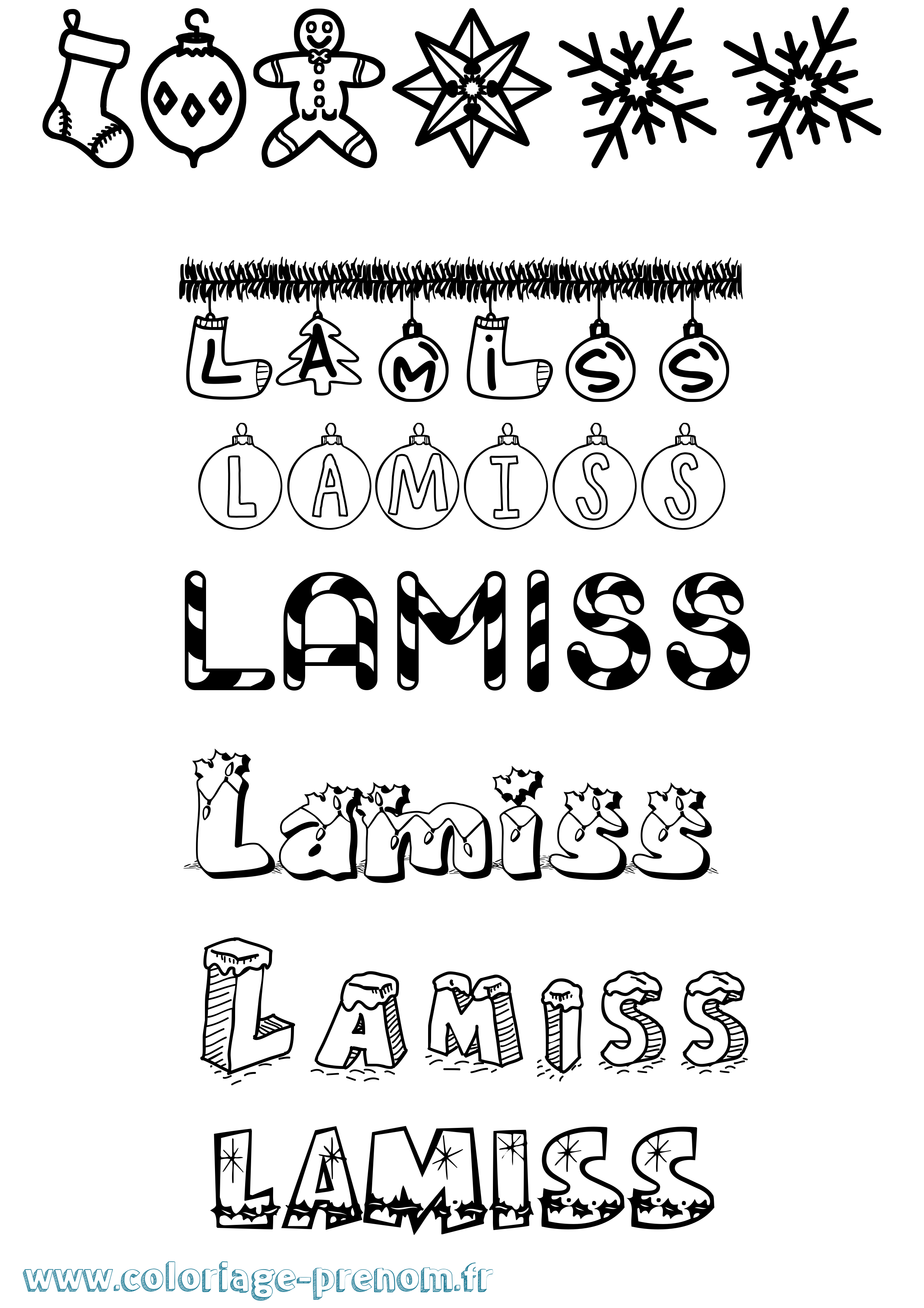 Coloriage prénom Lamiss Noël