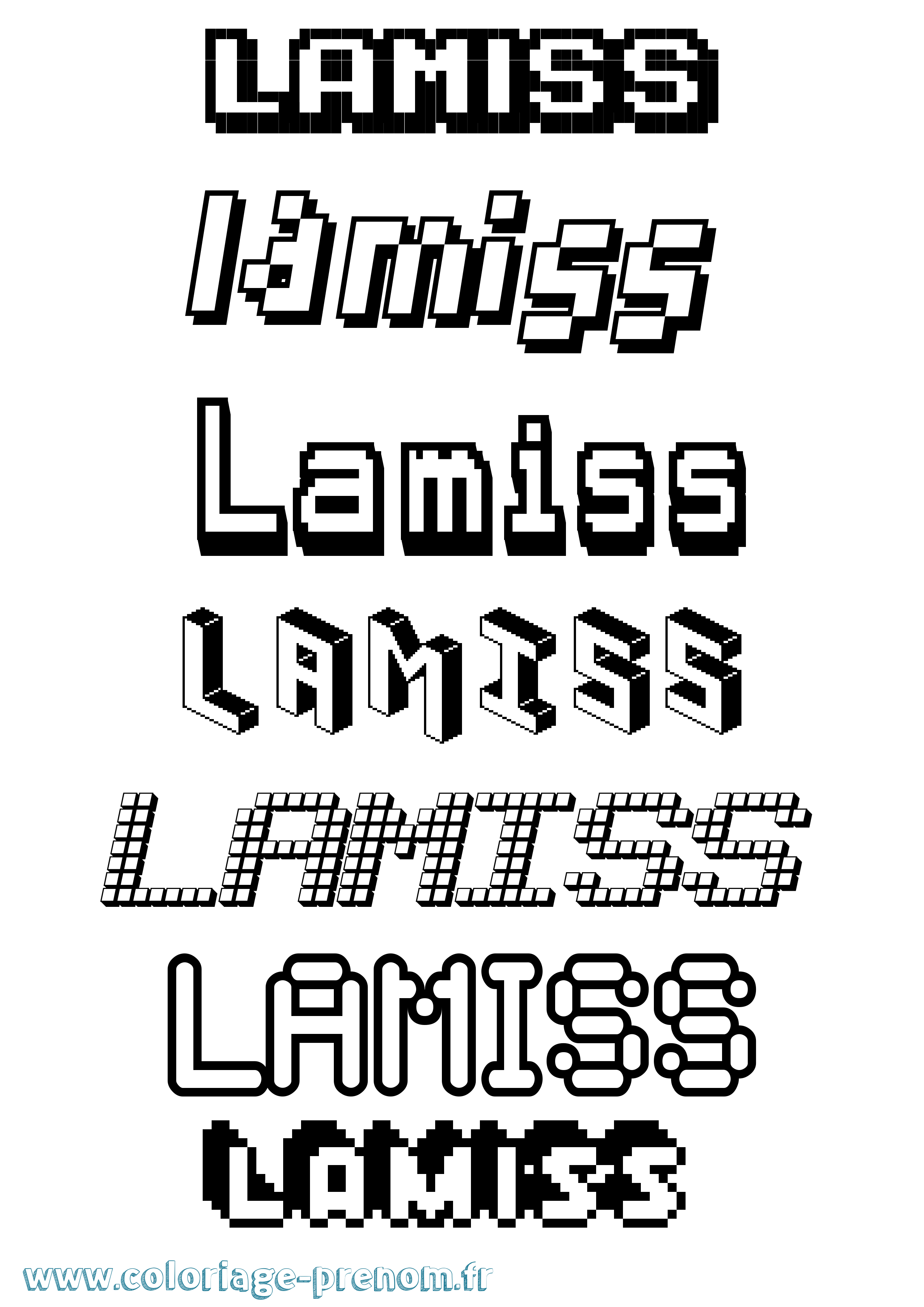 Coloriage prénom Lamiss Pixel