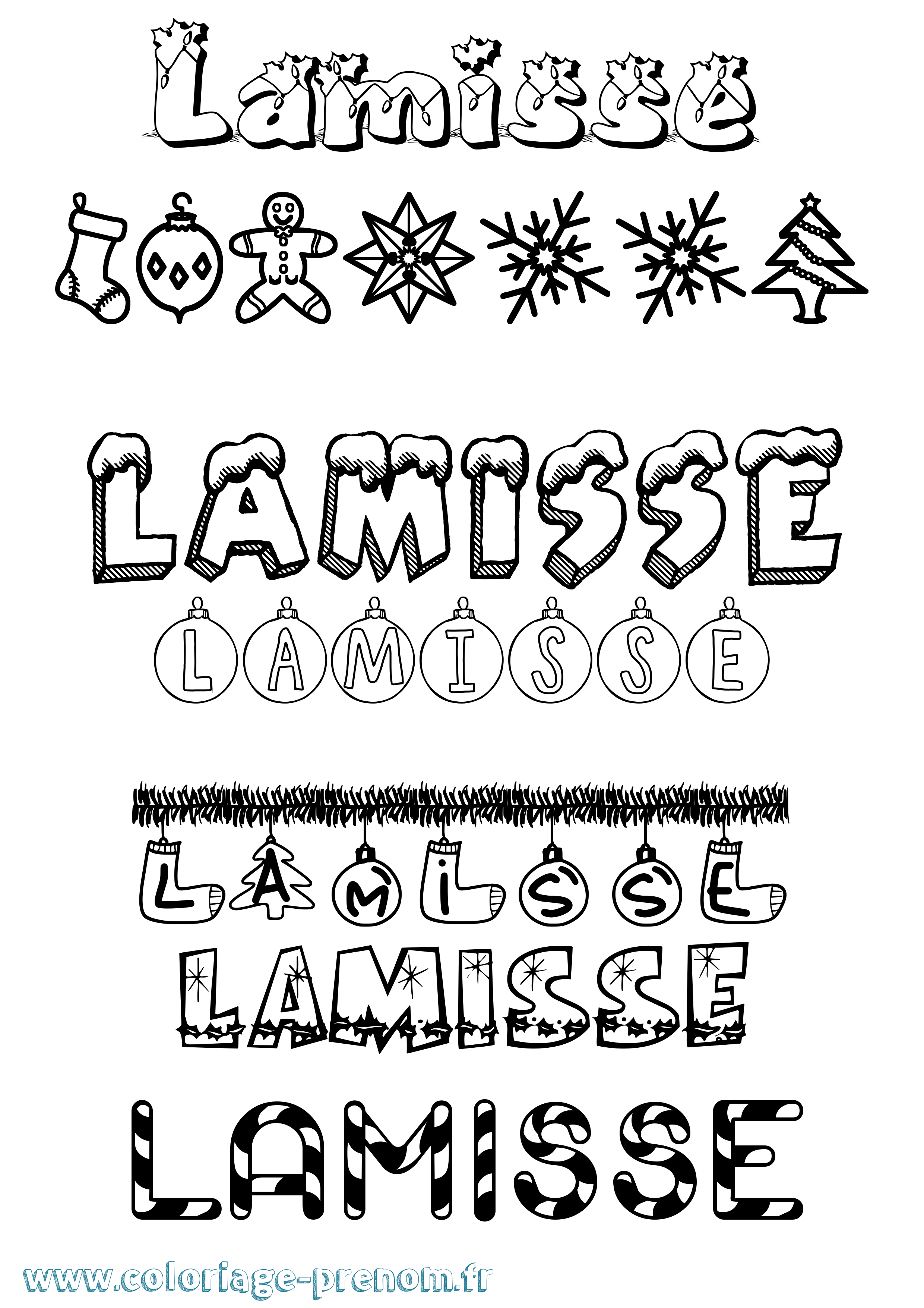 Coloriage prénom Lamisse Noël