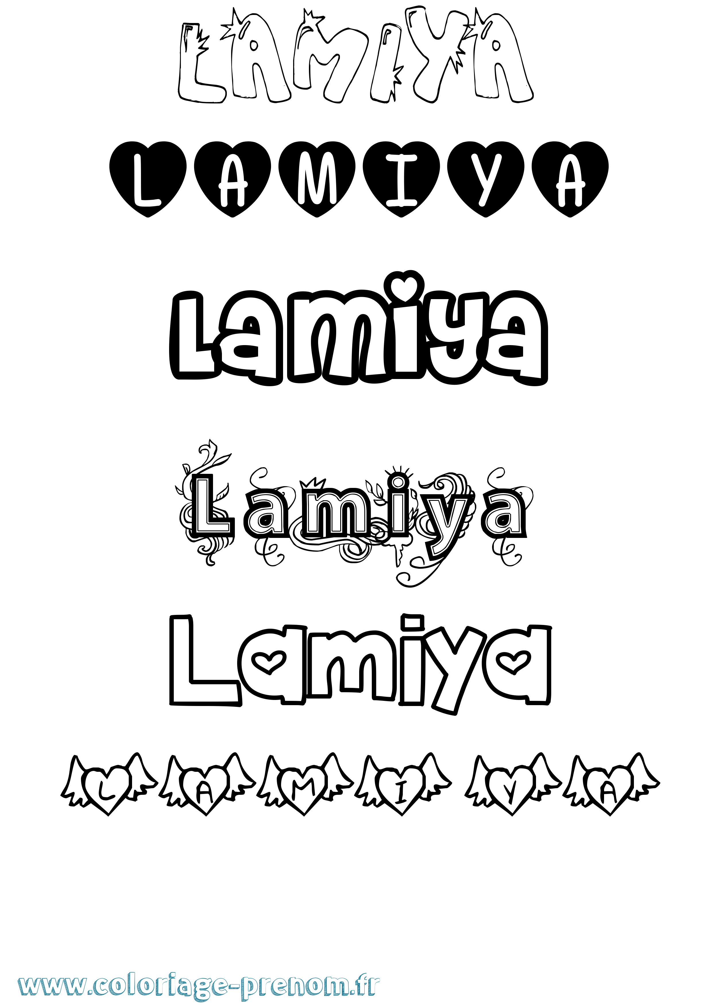 Coloriage prénom Lamiya Girly