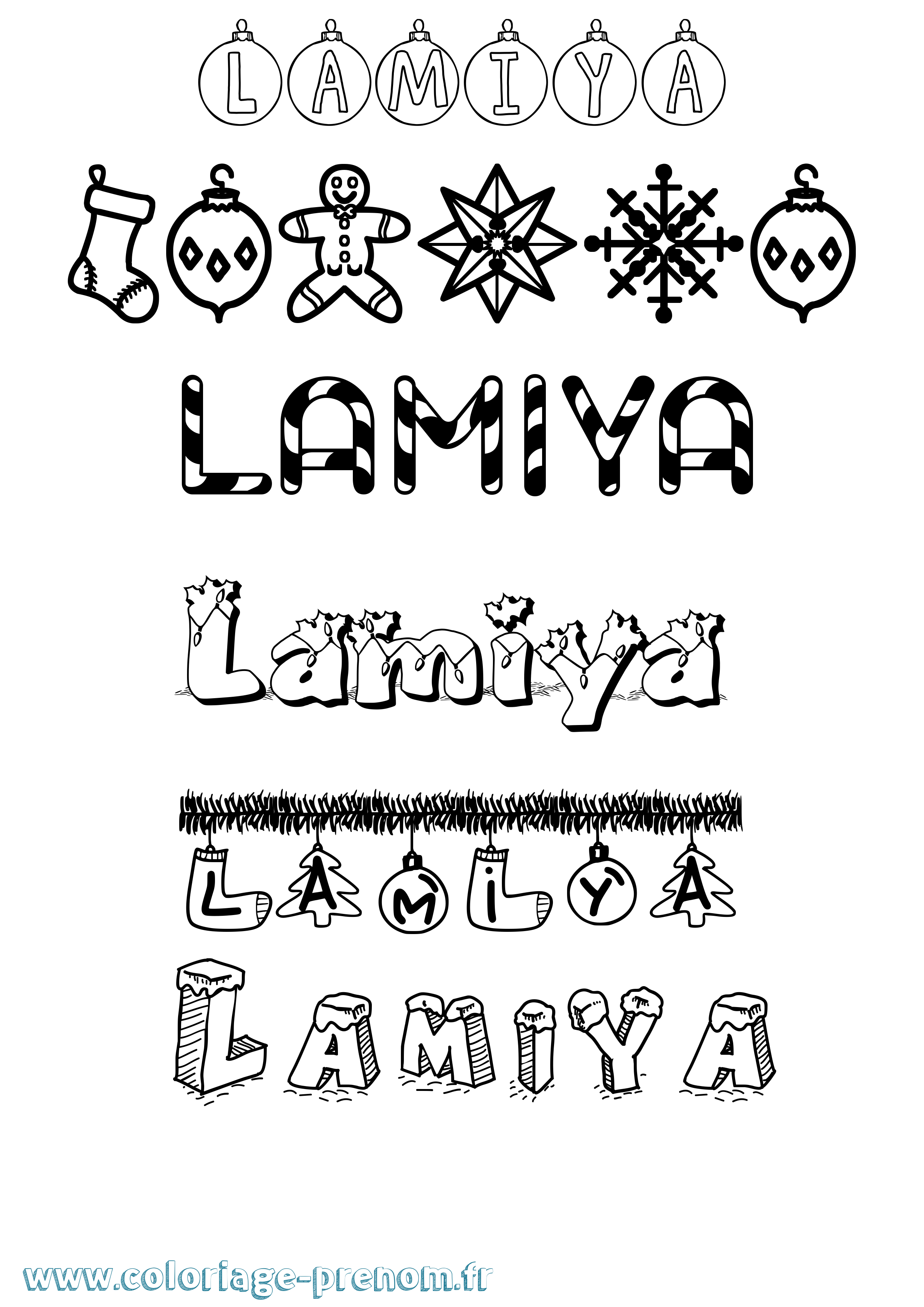 Coloriage prénom Lamiya Noël