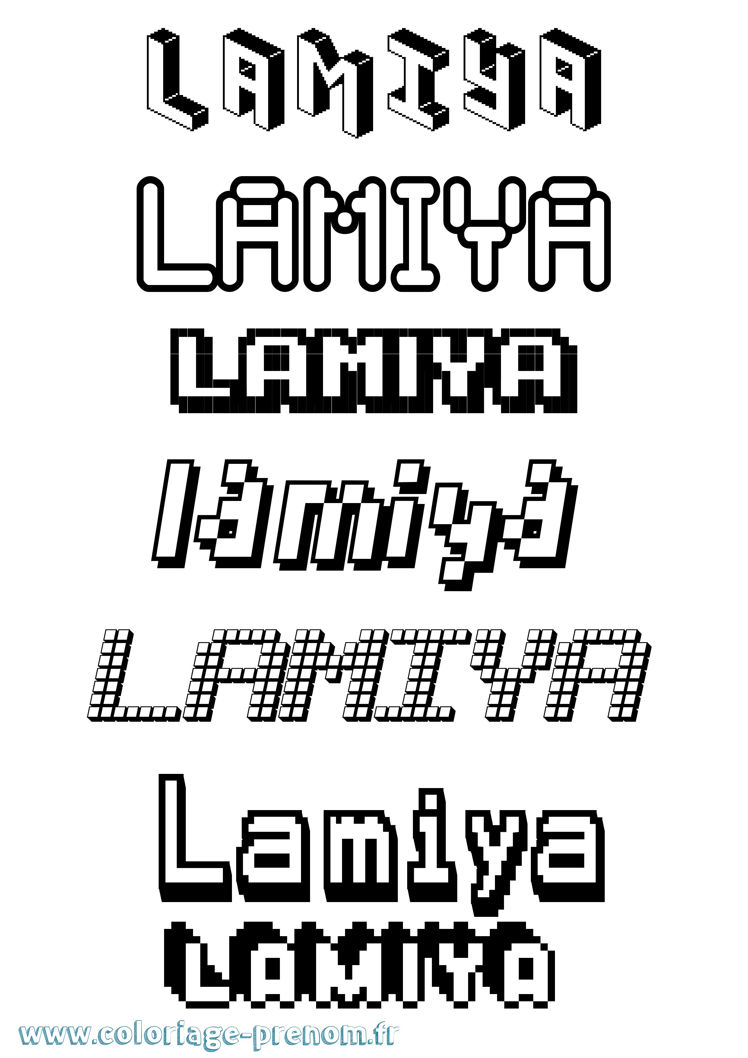 Coloriage prénom Lamiya Pixel