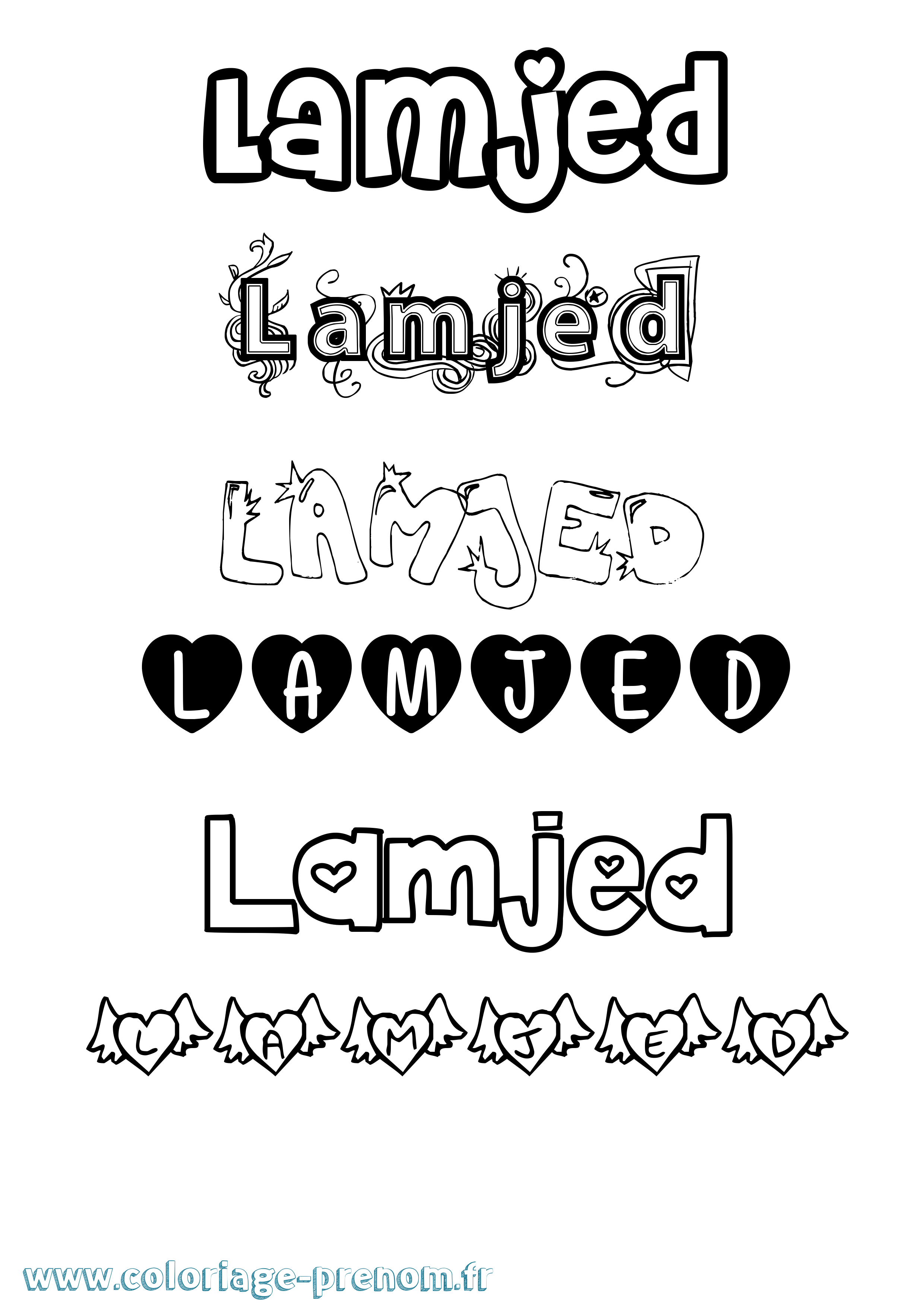 Coloriage prénom Lamjed Girly
