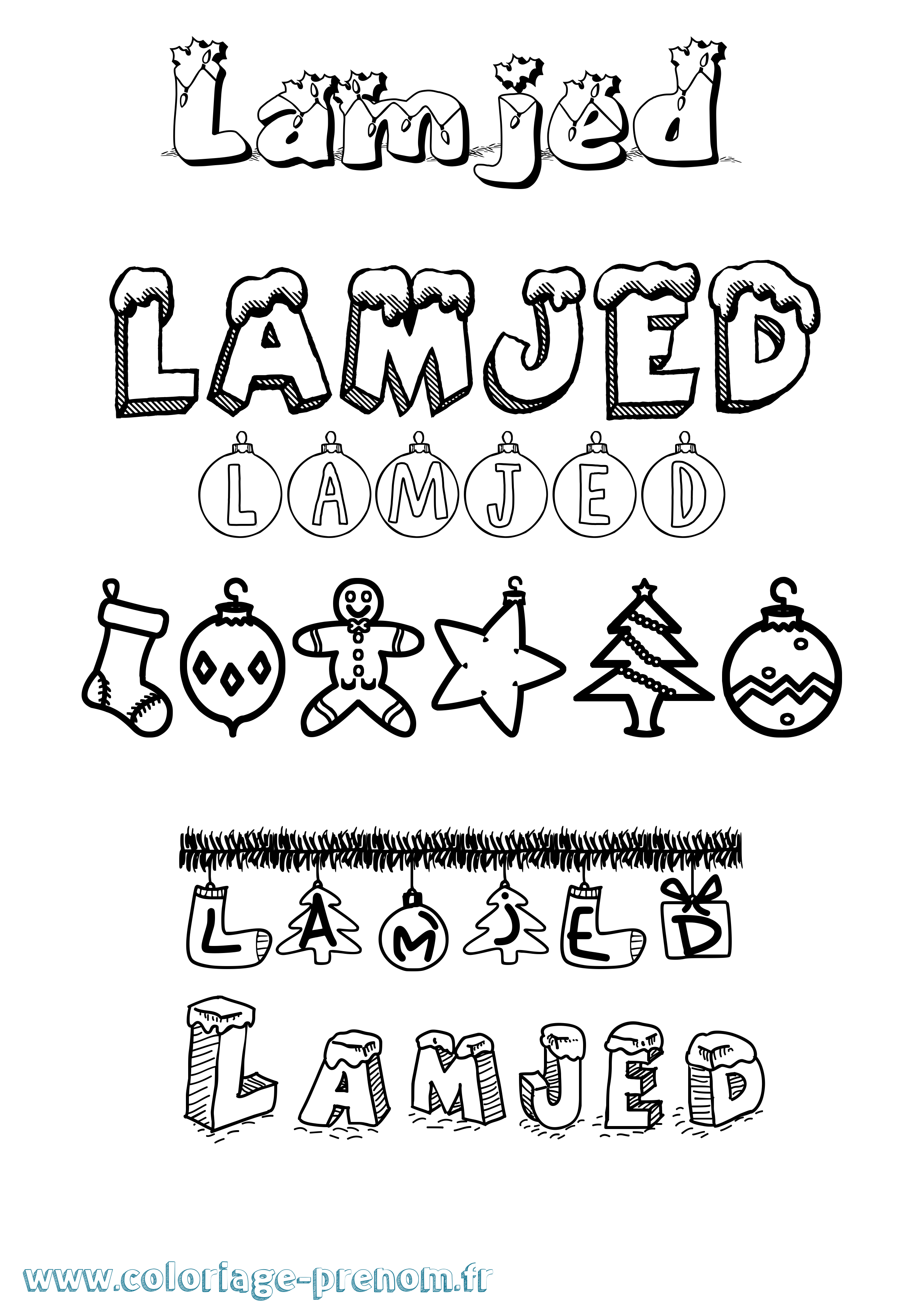 Coloriage prénom Lamjed Noël