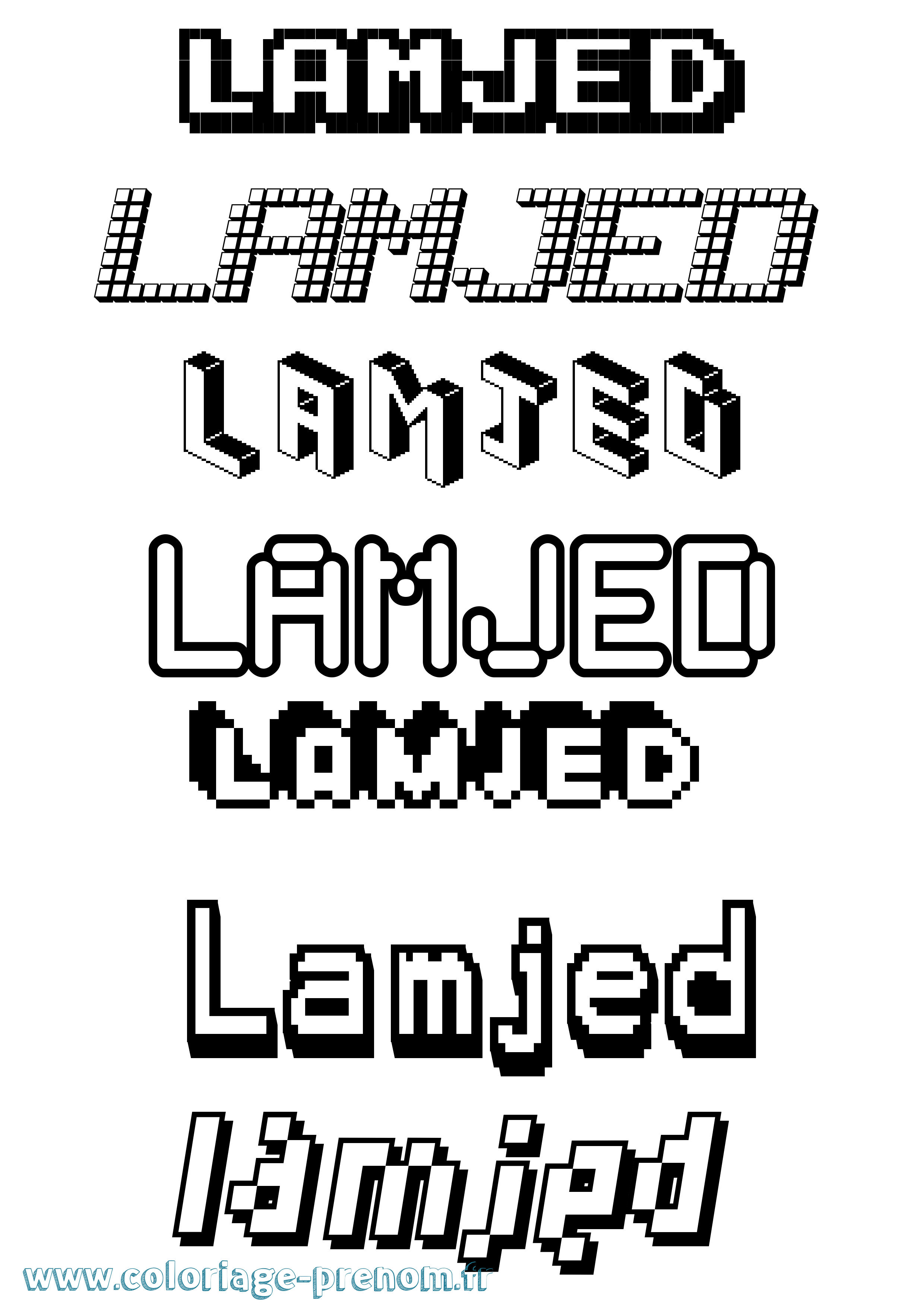 Coloriage prénom Lamjed Pixel