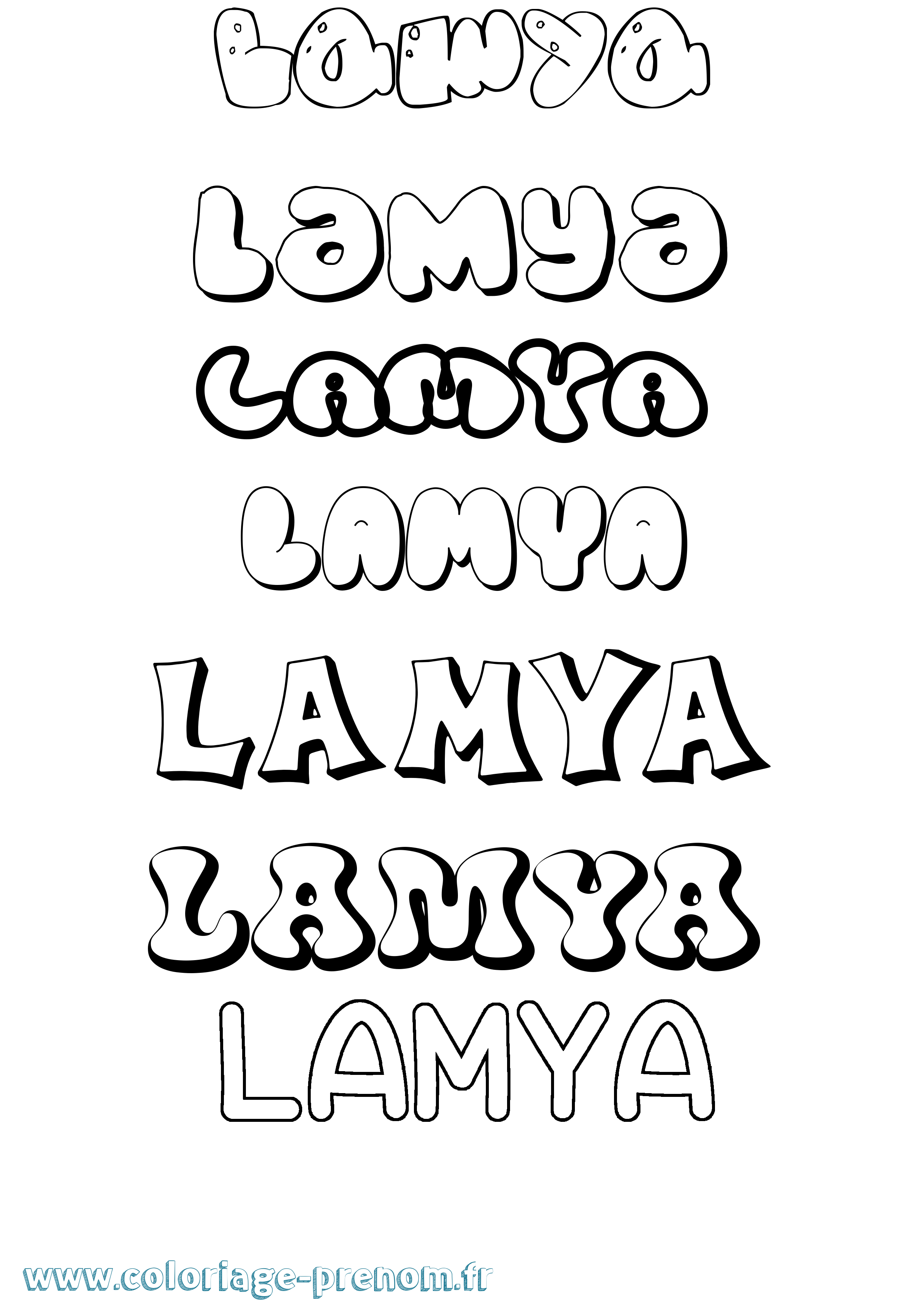 Coloriage prénom Lamya Bubble