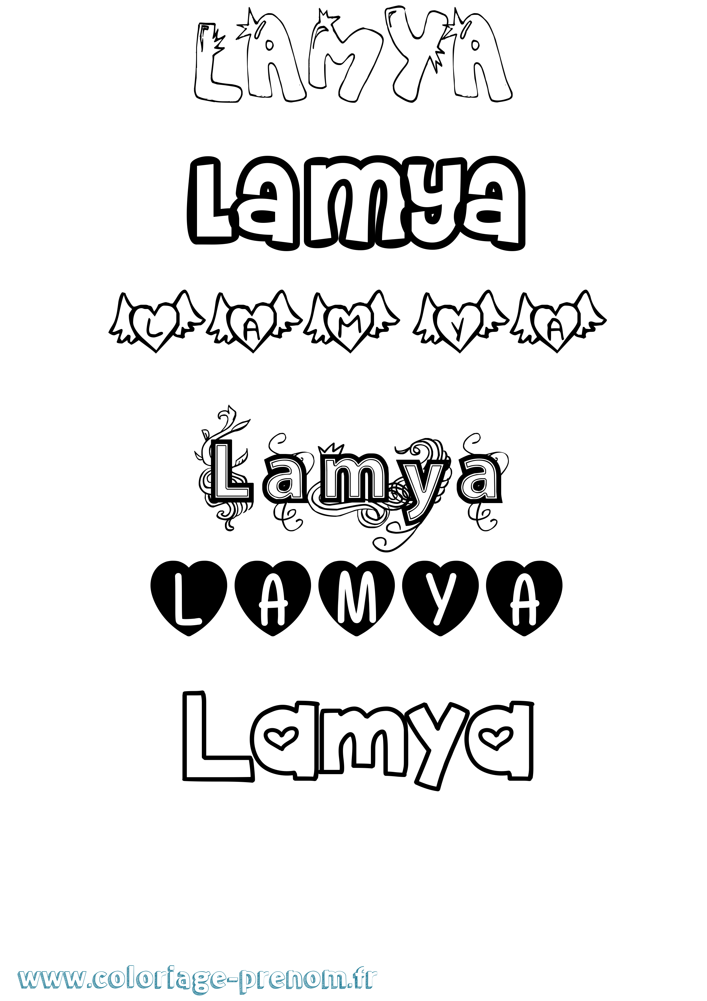 Coloriage prénom Lamya Girly