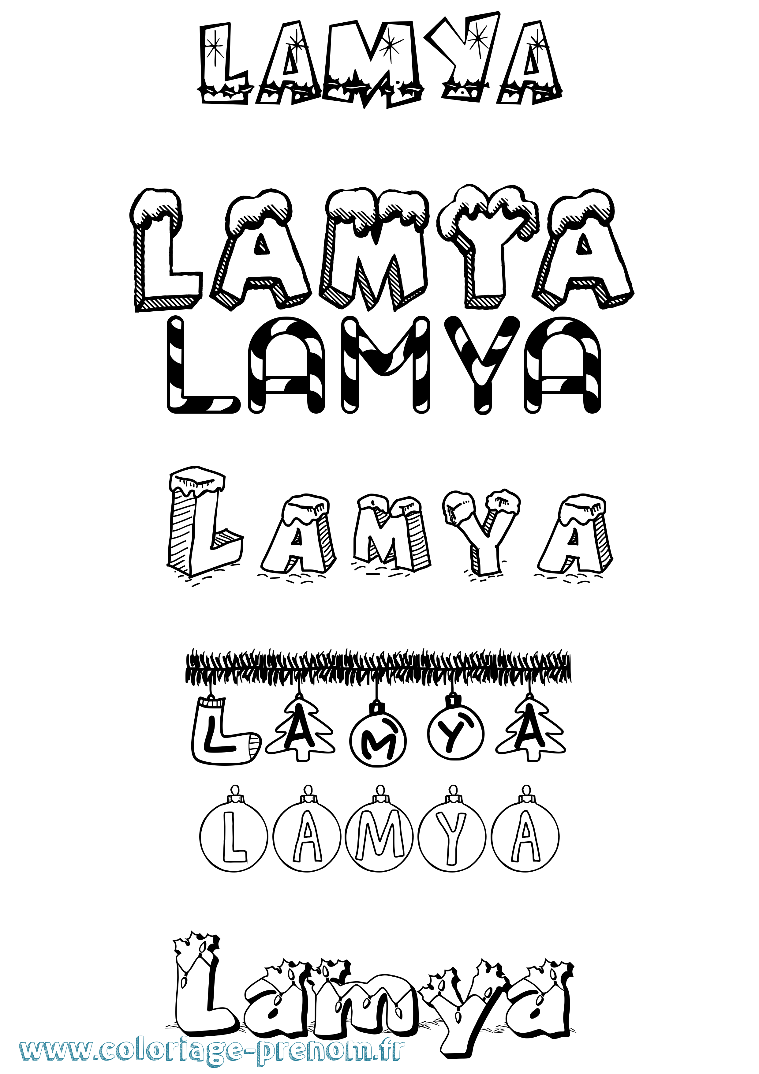 Coloriage prénom Lamya Noël