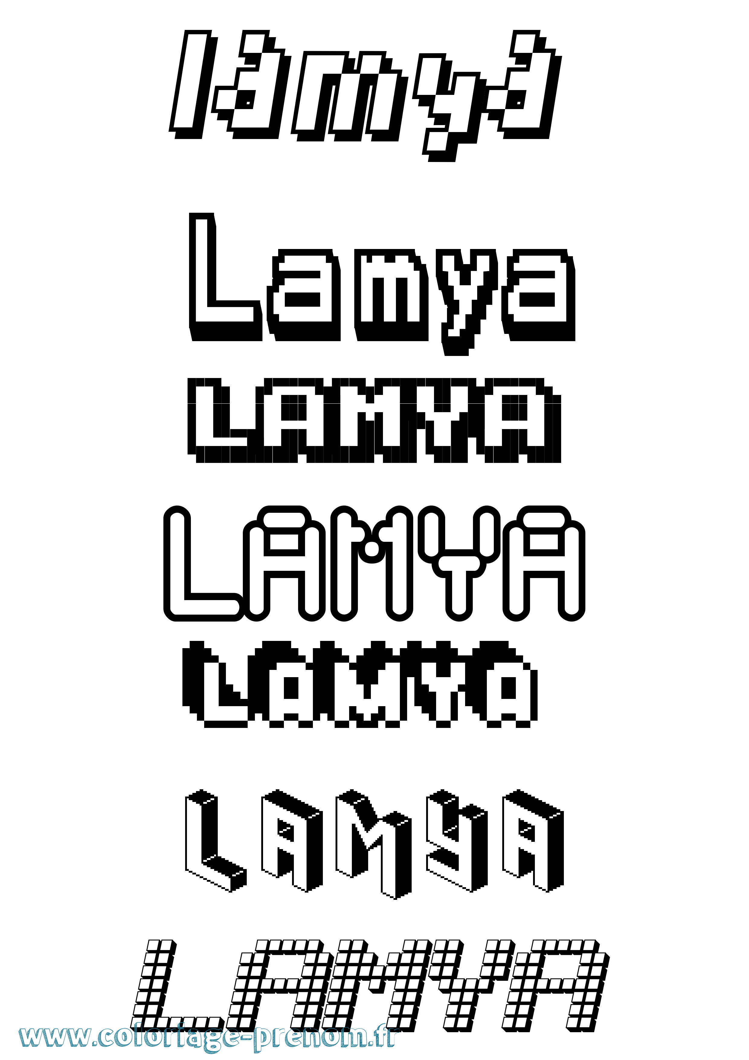 Coloriage prénom Lamya Pixel