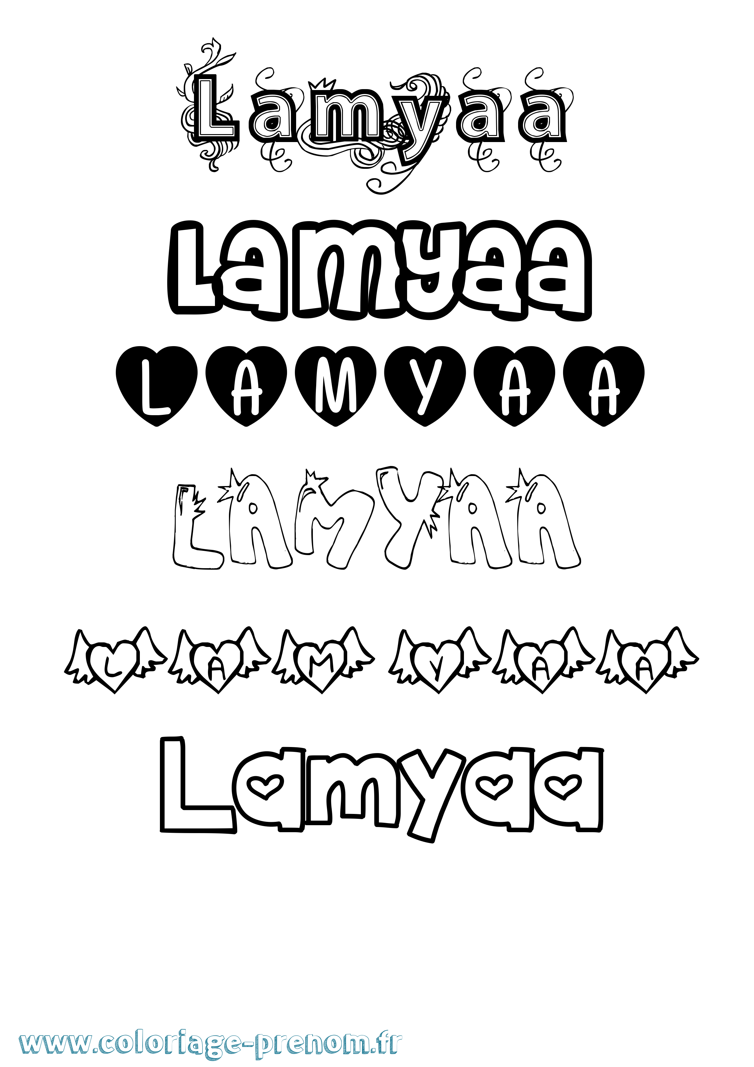 Coloriage prénom Lamyaa Girly
