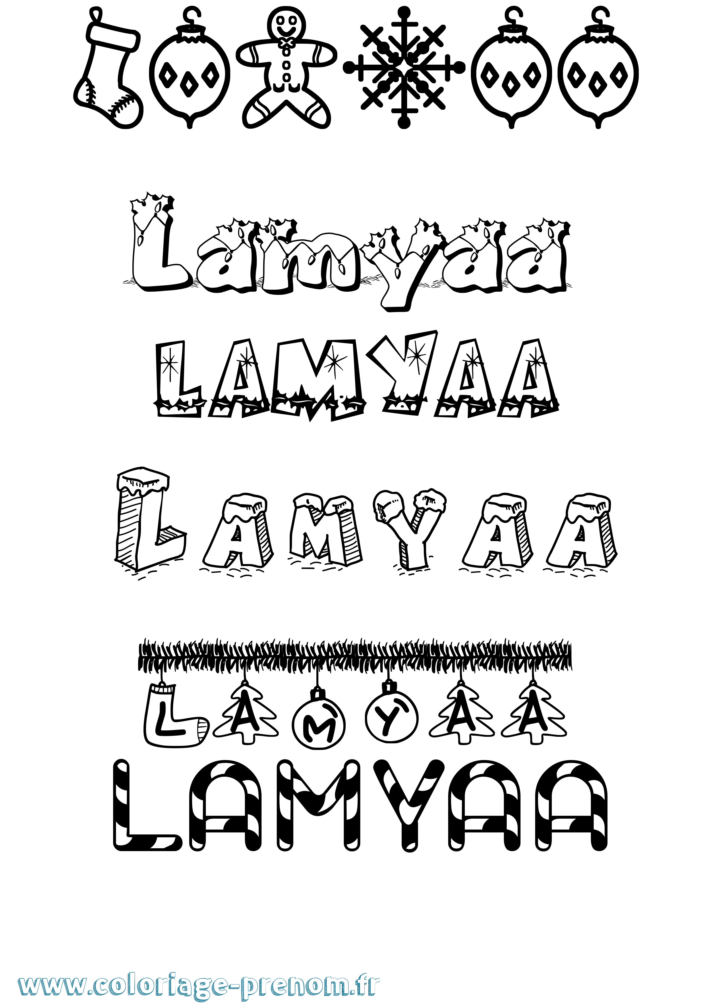 Coloriage prénom Lamyaa Noël