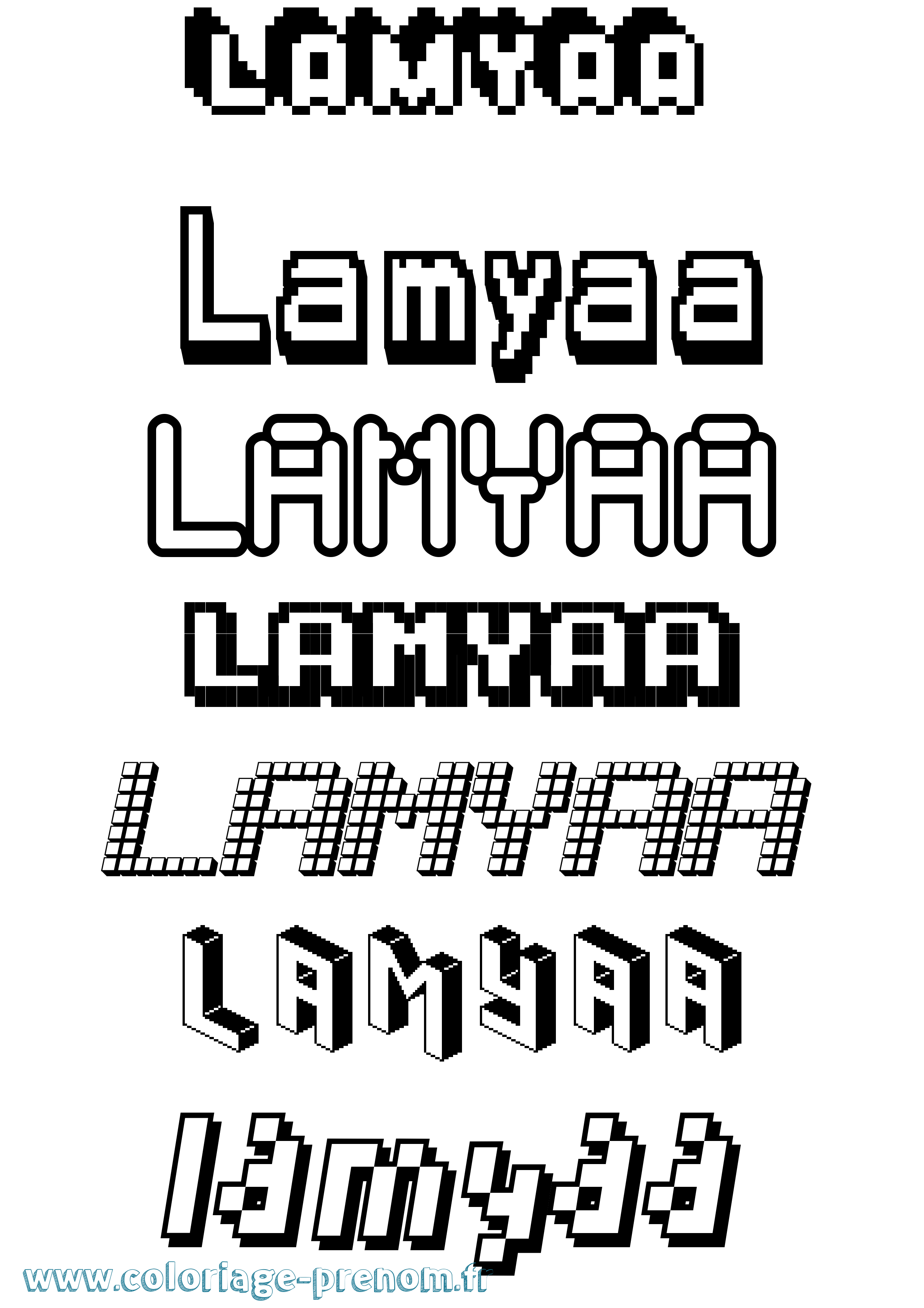 Coloriage prénom Lamyaa Pixel