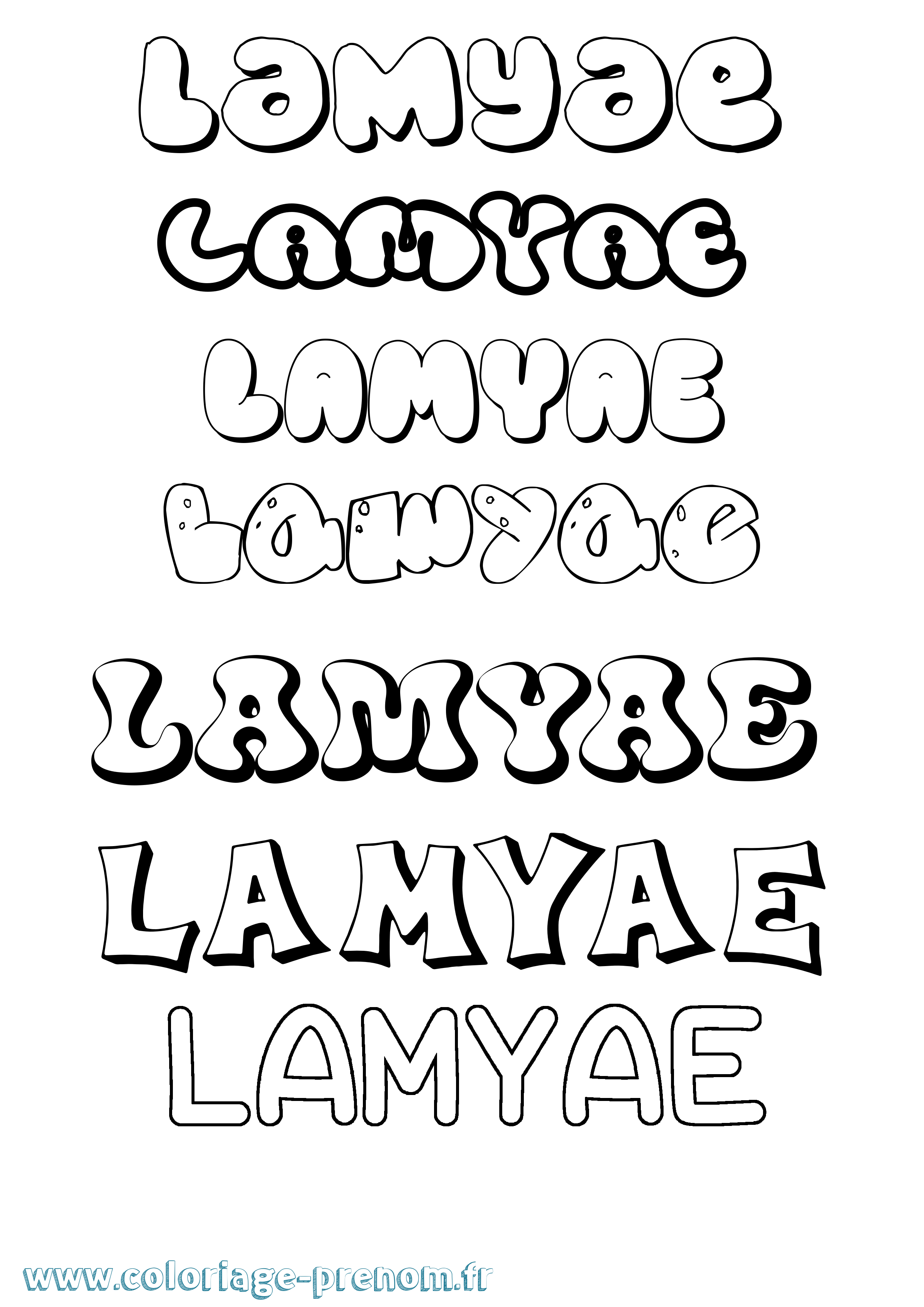 Coloriage prénom Lamyae Bubble