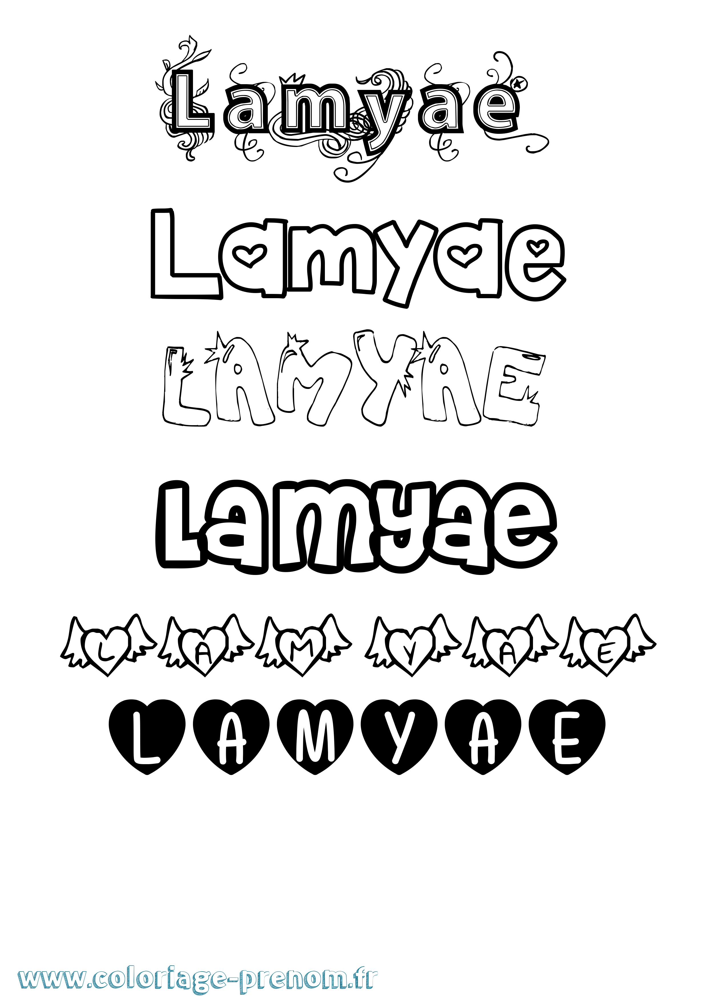 Coloriage prénom Lamyae Girly