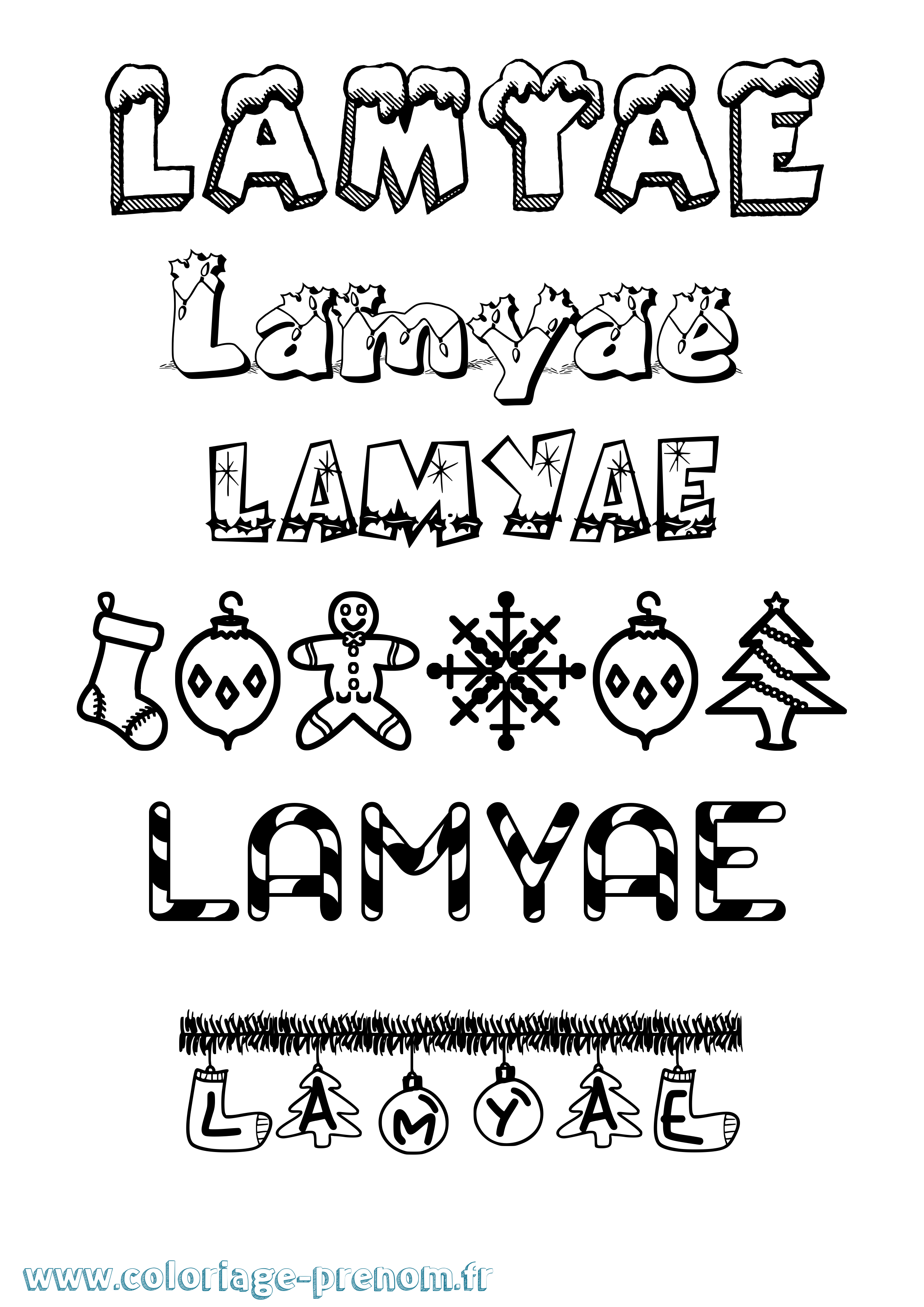Coloriage prénom Lamyae Noël