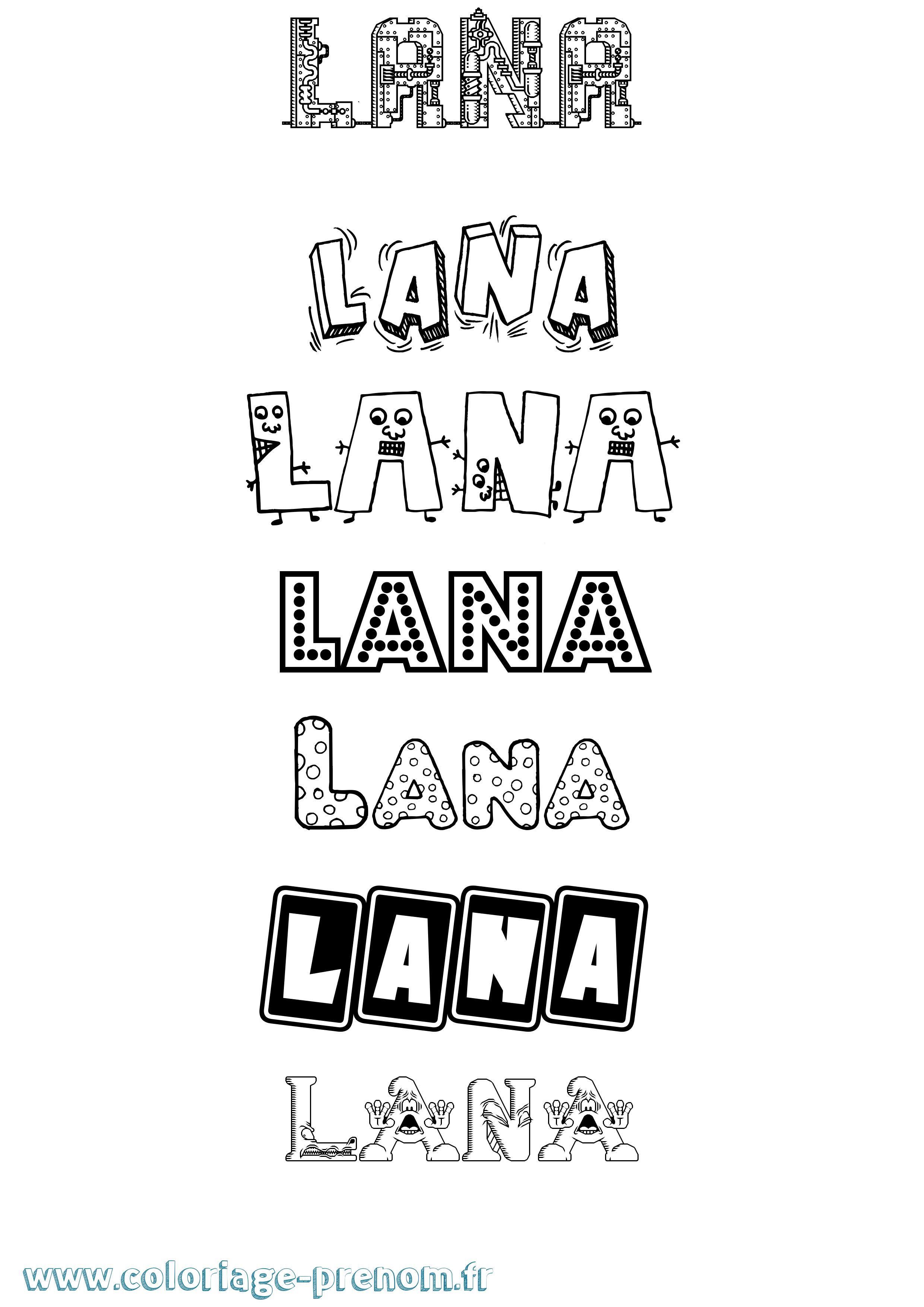 Coloriage prénom Lana Fun