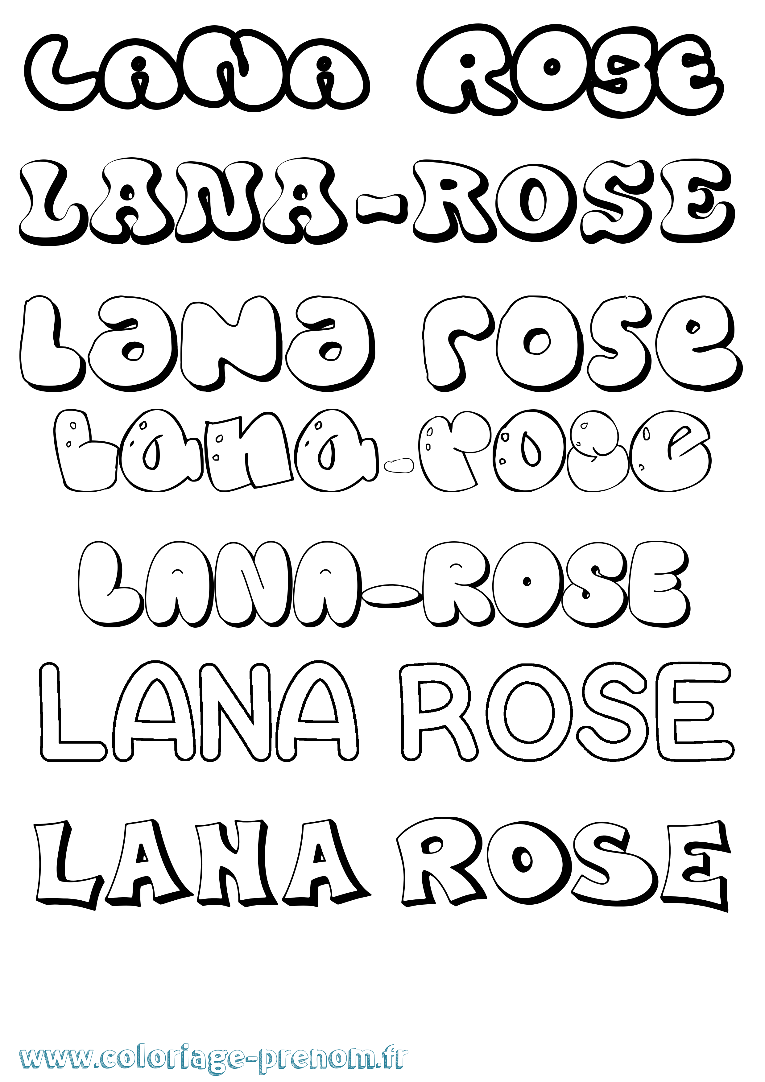 Coloriage Lana-Rose Bubble Coloriage prénom Lana-Rose Bubble