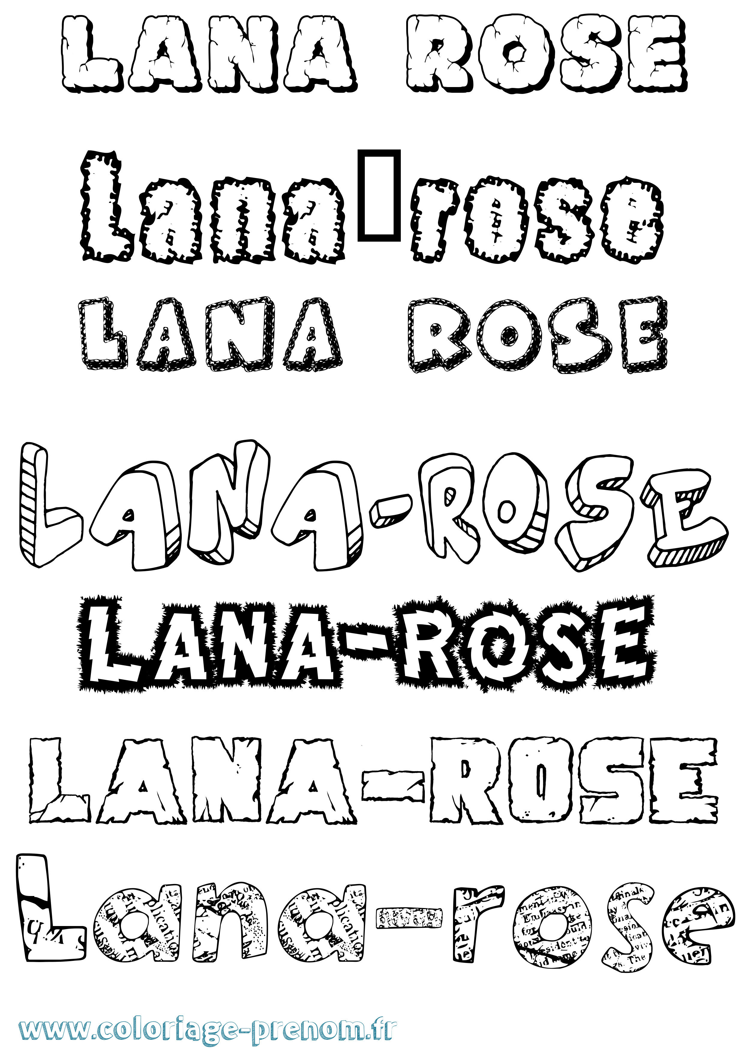 Coloriage Lana-Rose Destructuré Coloriage prénom Lana-Rose Destructuré