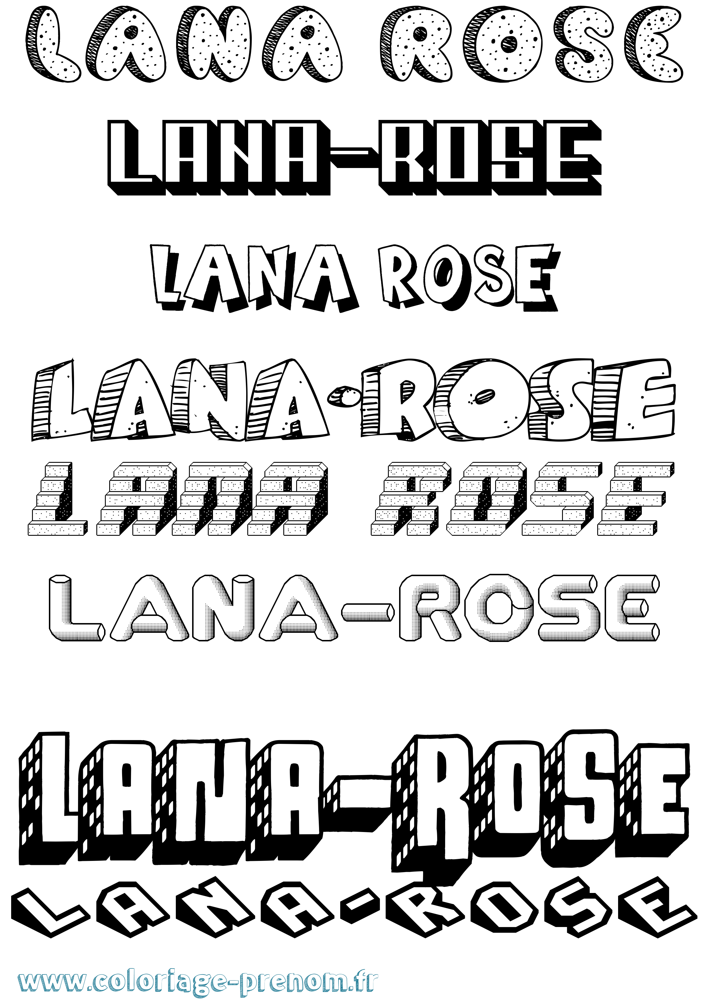 Coloriage Lana-Rose Effet 3D Coloriage prénom Lana-Rose Effet 3D
