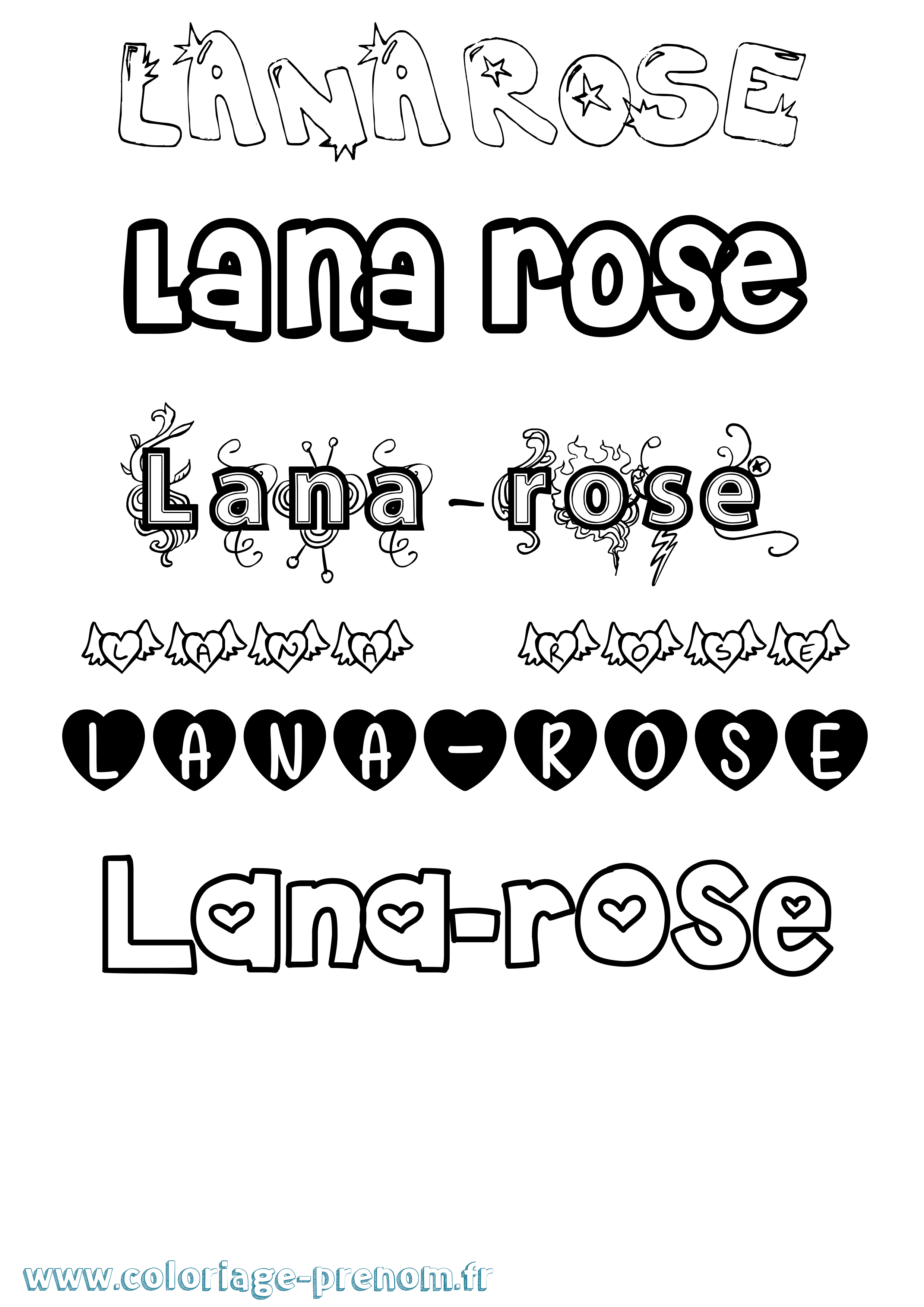 Coloriage Lana-Rose Girly Coloriage prénom Lana-Rose Girly