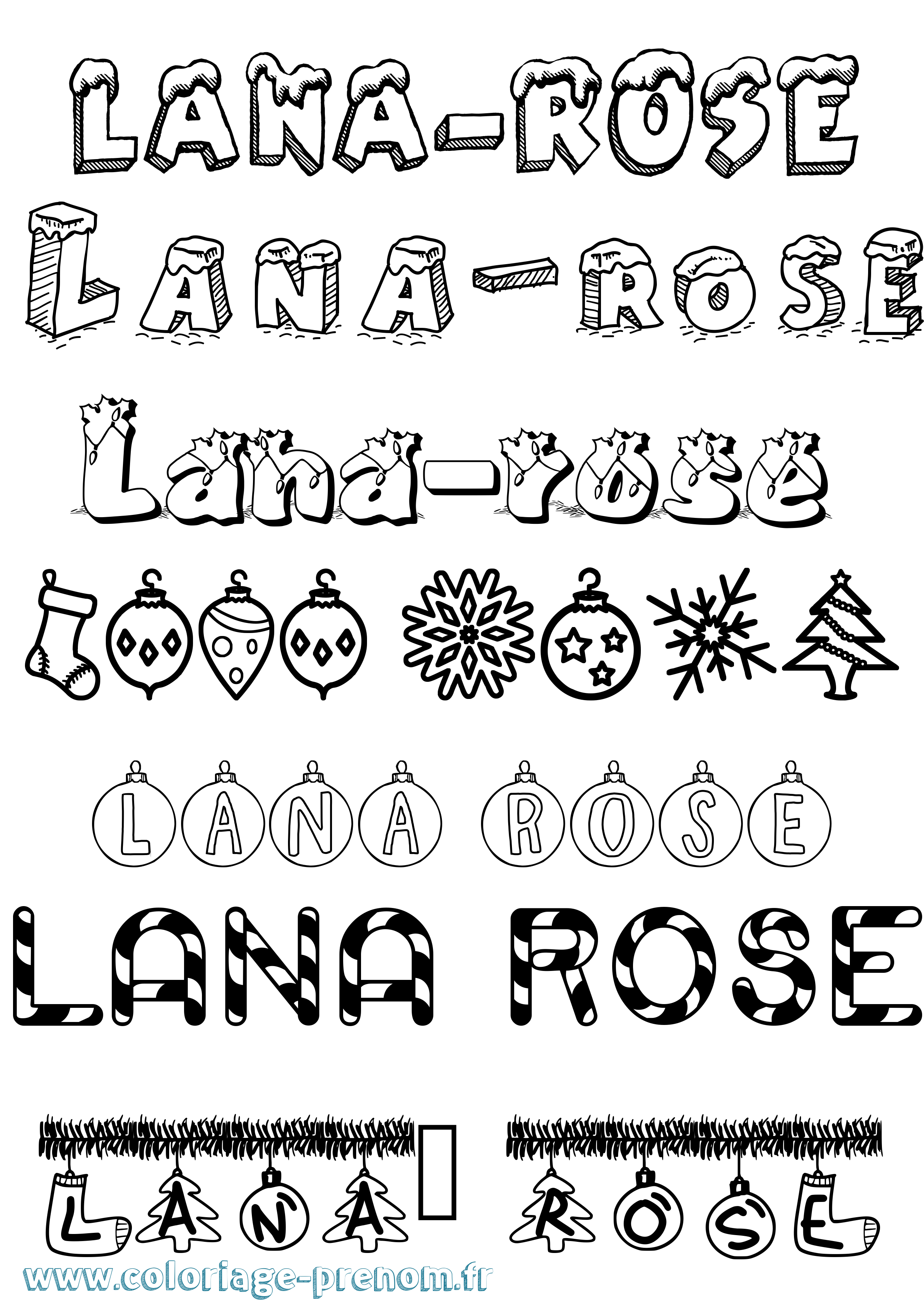 Coloriage Lana-Rose Noël Coloriage prénom Lana-Rose Noël
