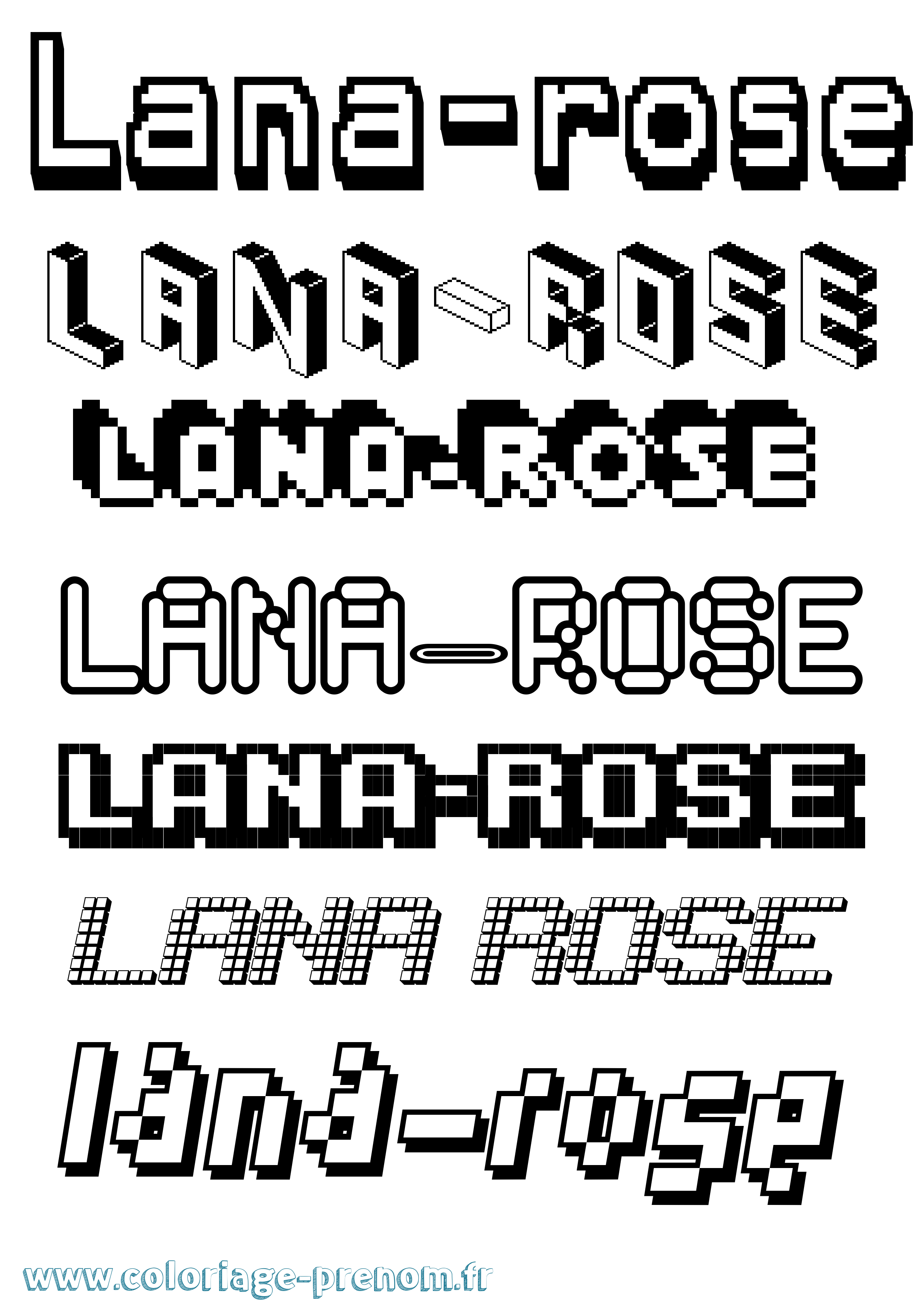 Coloriage Lana-Rose Pixel Coloriage prénom Lana-Rose Pixel