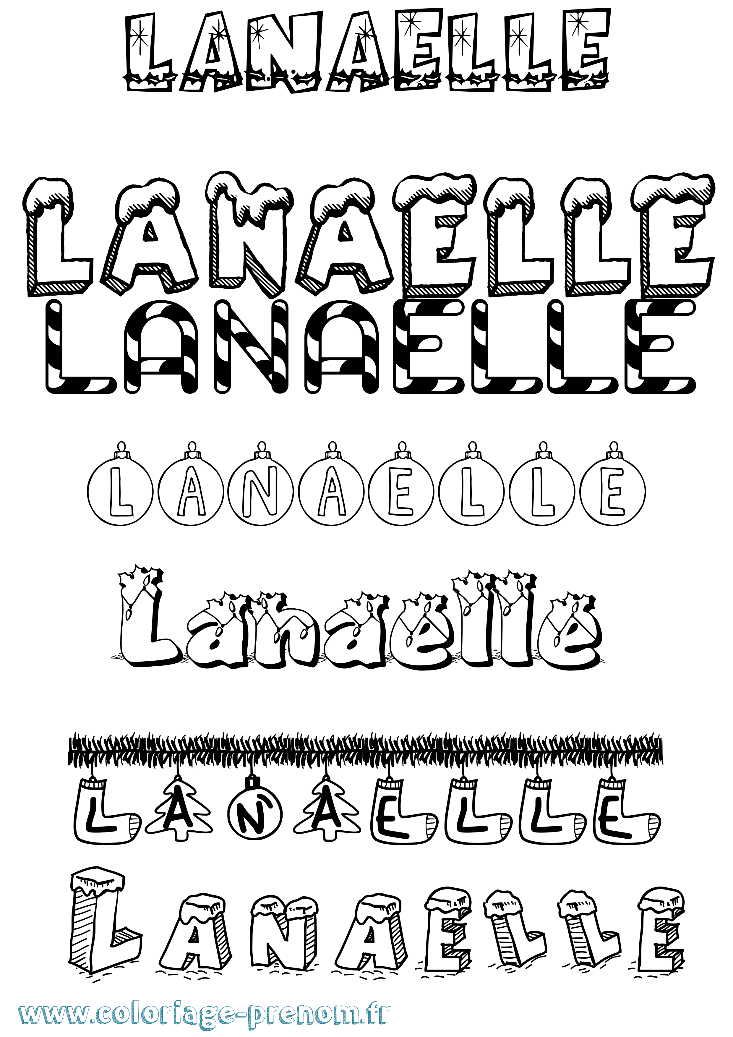 Coloriage prénom Lanaelle Noël