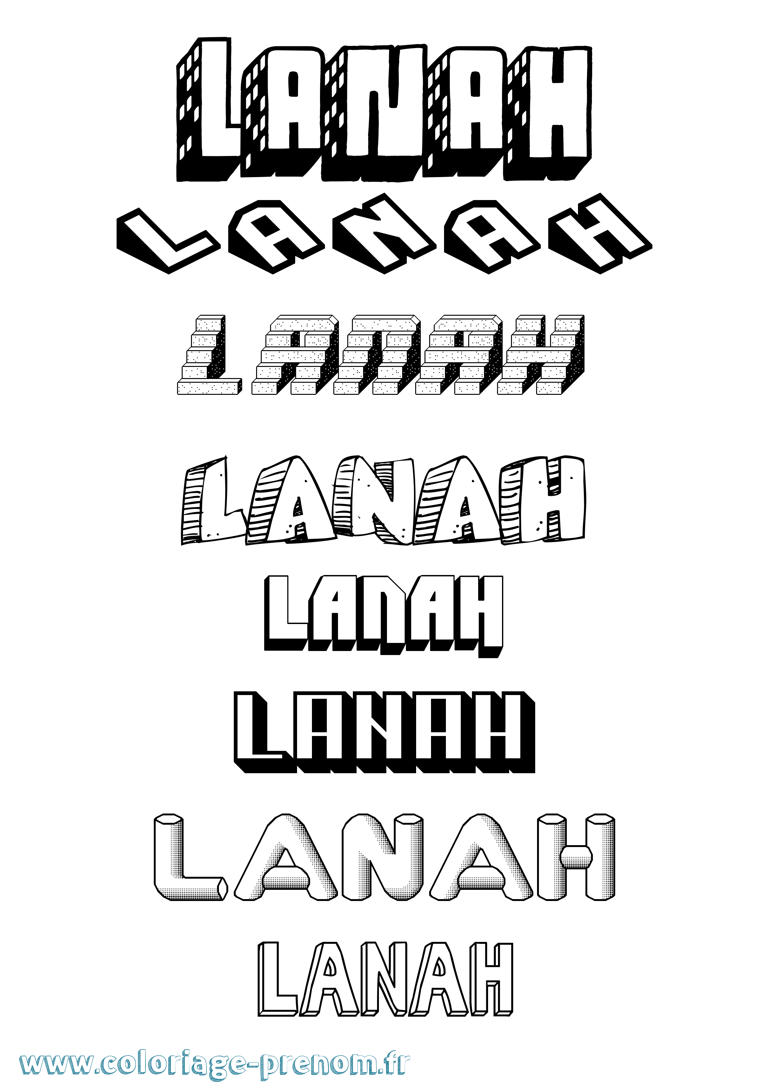 Coloriage Lanah Effet 3D Coloriage prénom Lanah Effet 3D