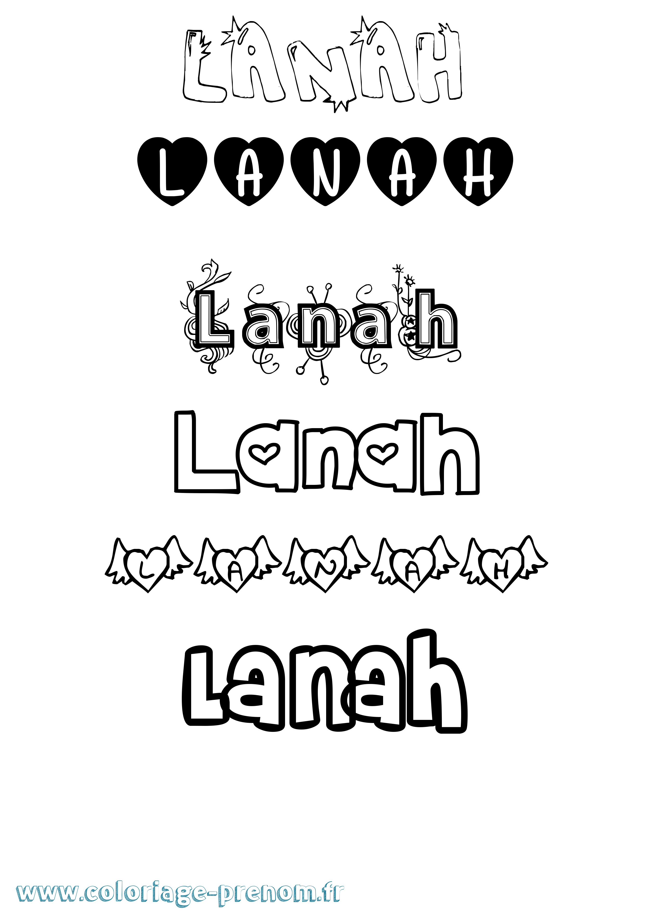 Coloriage Lanah Girly Coloriage prénom Lanah Girly
