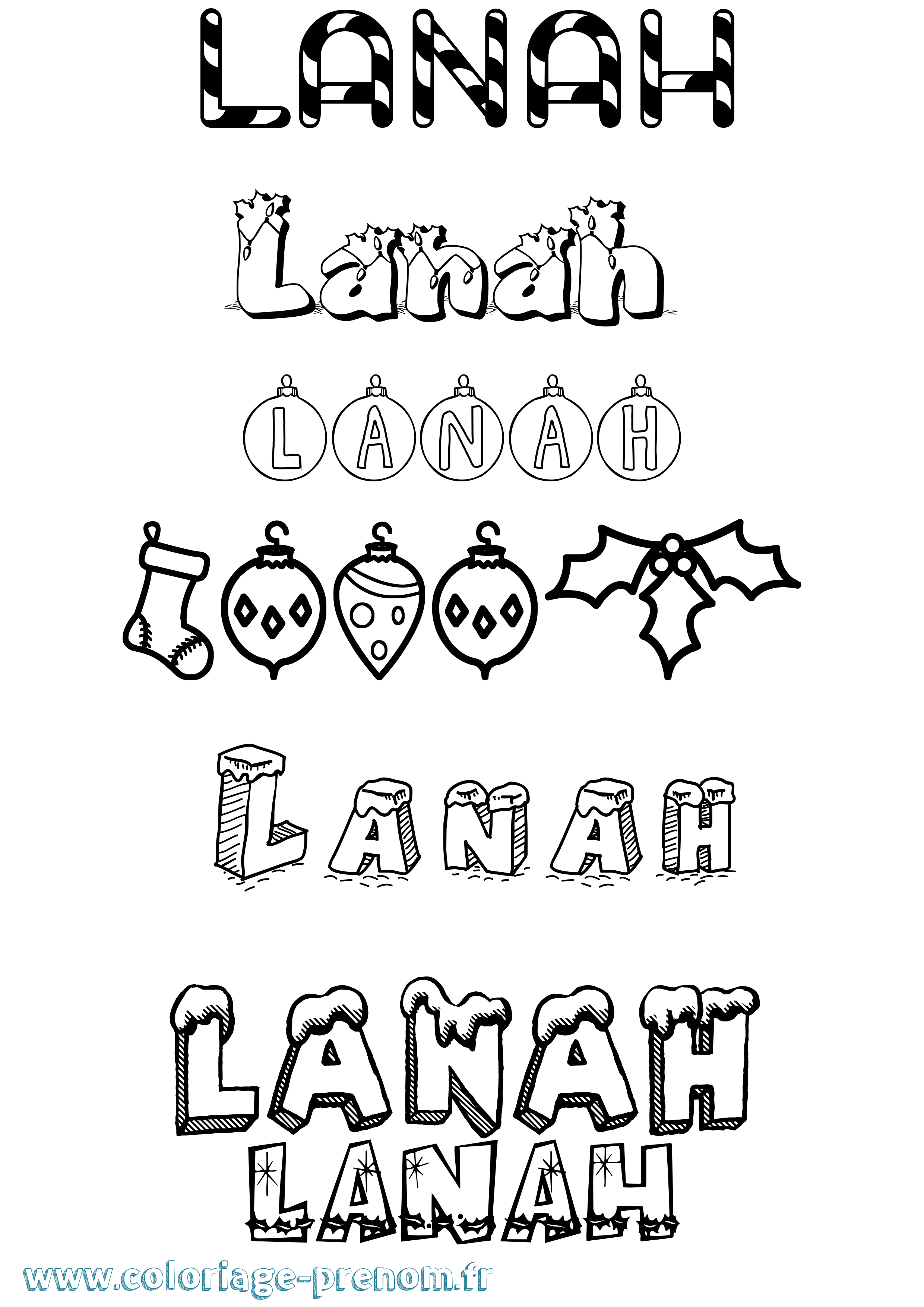 Coloriage Lanah Noël Coloriage prénom Lanah Noël